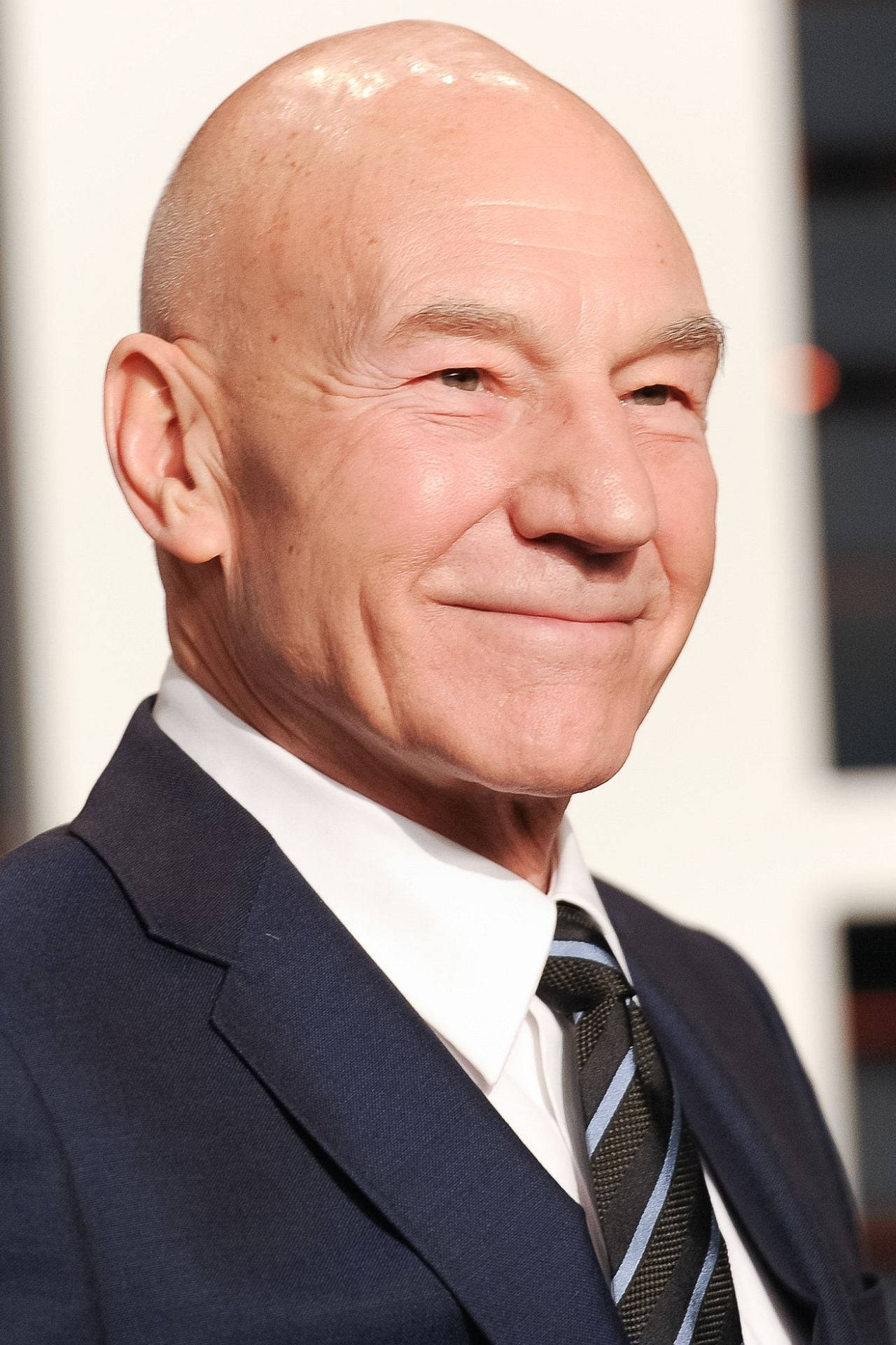 Patrick Stewart, bald man, dark suit, Full HD Phone Wallpaper