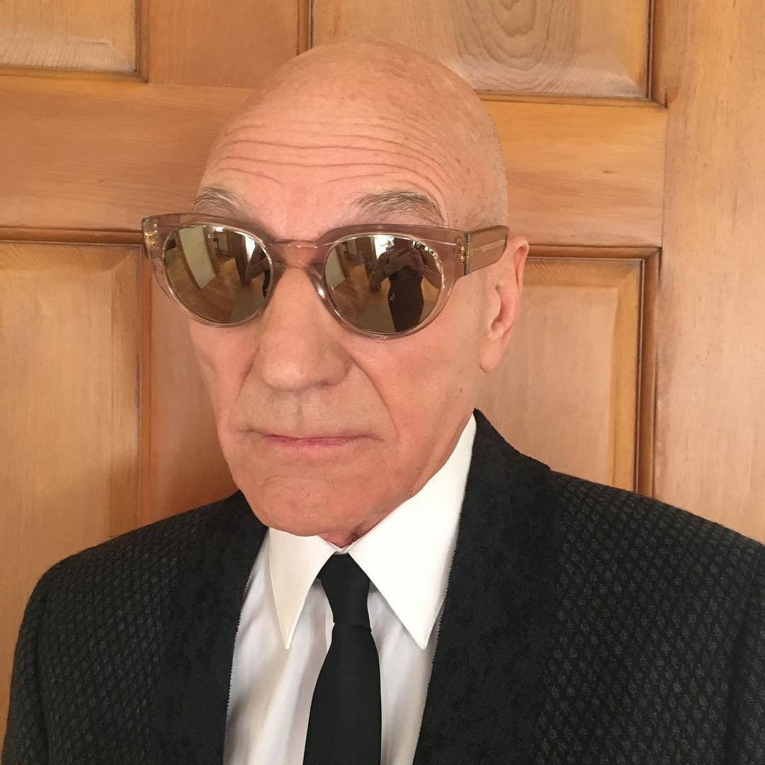 Patrick Stewart, big sunglasses, dark suit, SD Desktop Wallpaper
