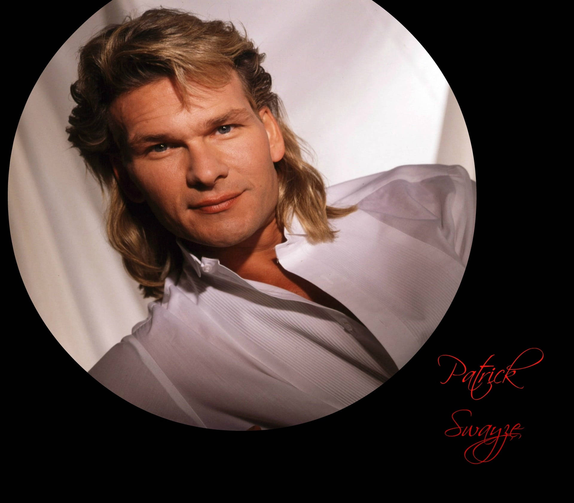 Patrick Swayze, white shirt, tousled blonde hair, Full HD Desktop Wallpaper