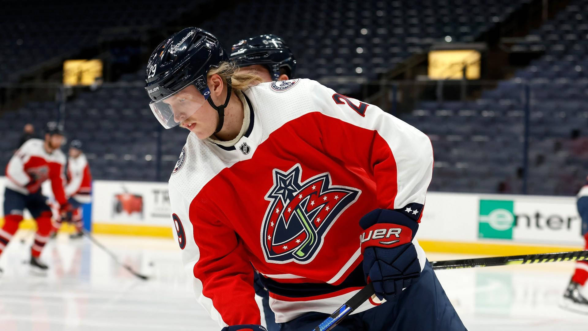 Patrik Laine, red and white jersey, ice, Full HD Desktop Wallpaper