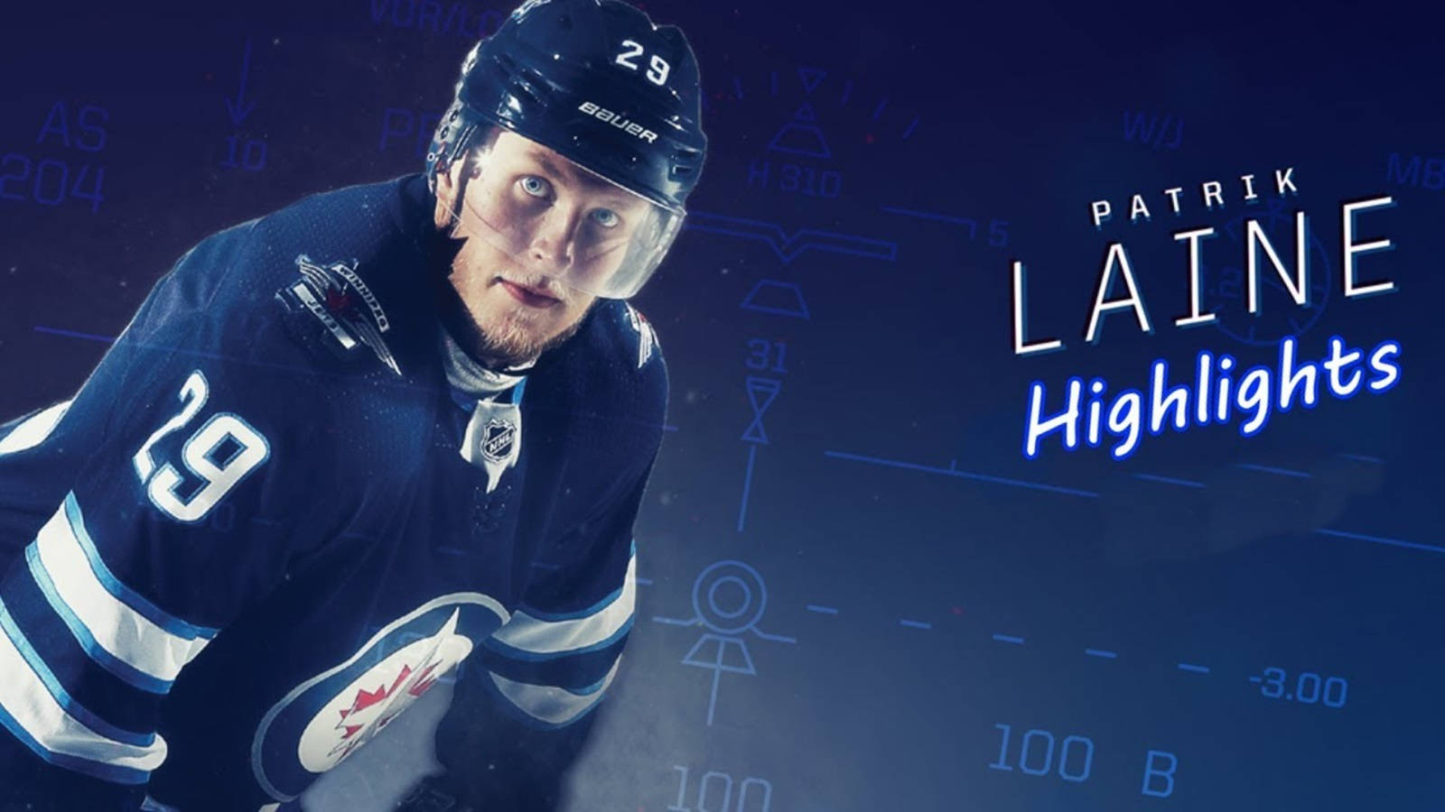 Patrik Laine, blue jersey number 29, dark blue digital stats background, HD Desktop Wallpaper