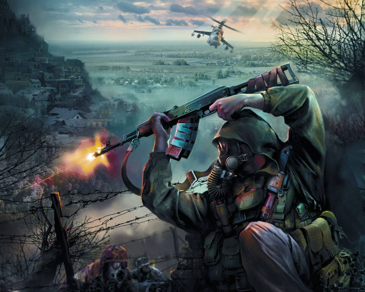 soldier, gas mask, rifle, HD Desktop Wallpaper