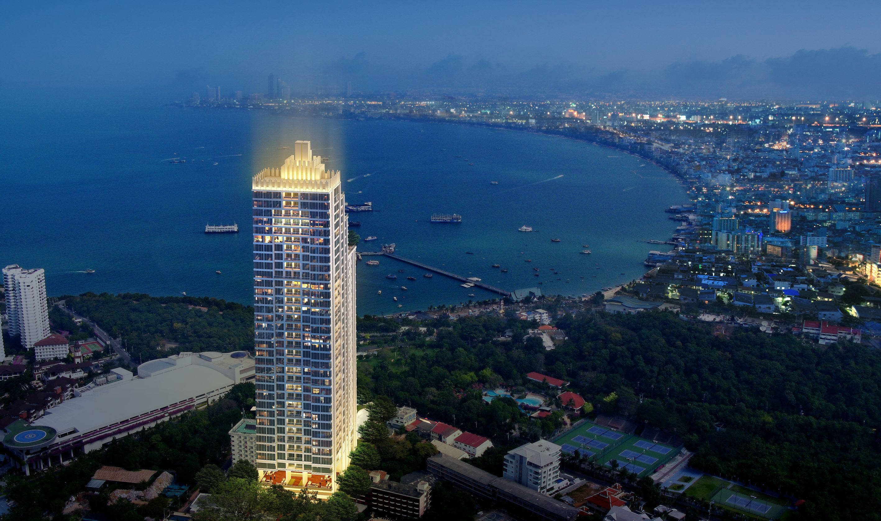 Pattaya, skyscraper, night, 2K Desktop Wallpaper