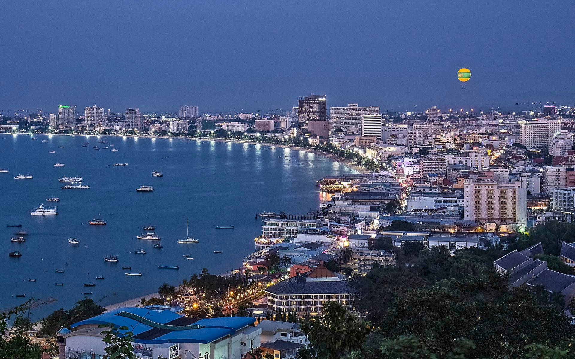 Pattaya, cityscape, evening, Full HD Desktop Wallpaper