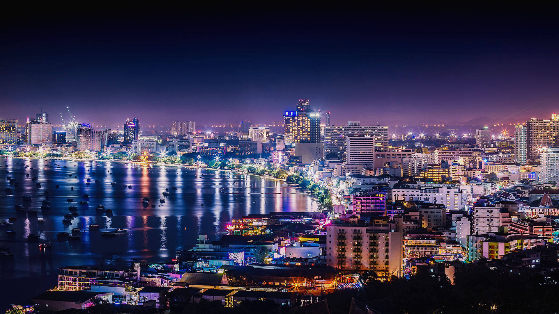 Pattaya, city lights, nighttime cityscape, Full HD Desktop Wallpaper