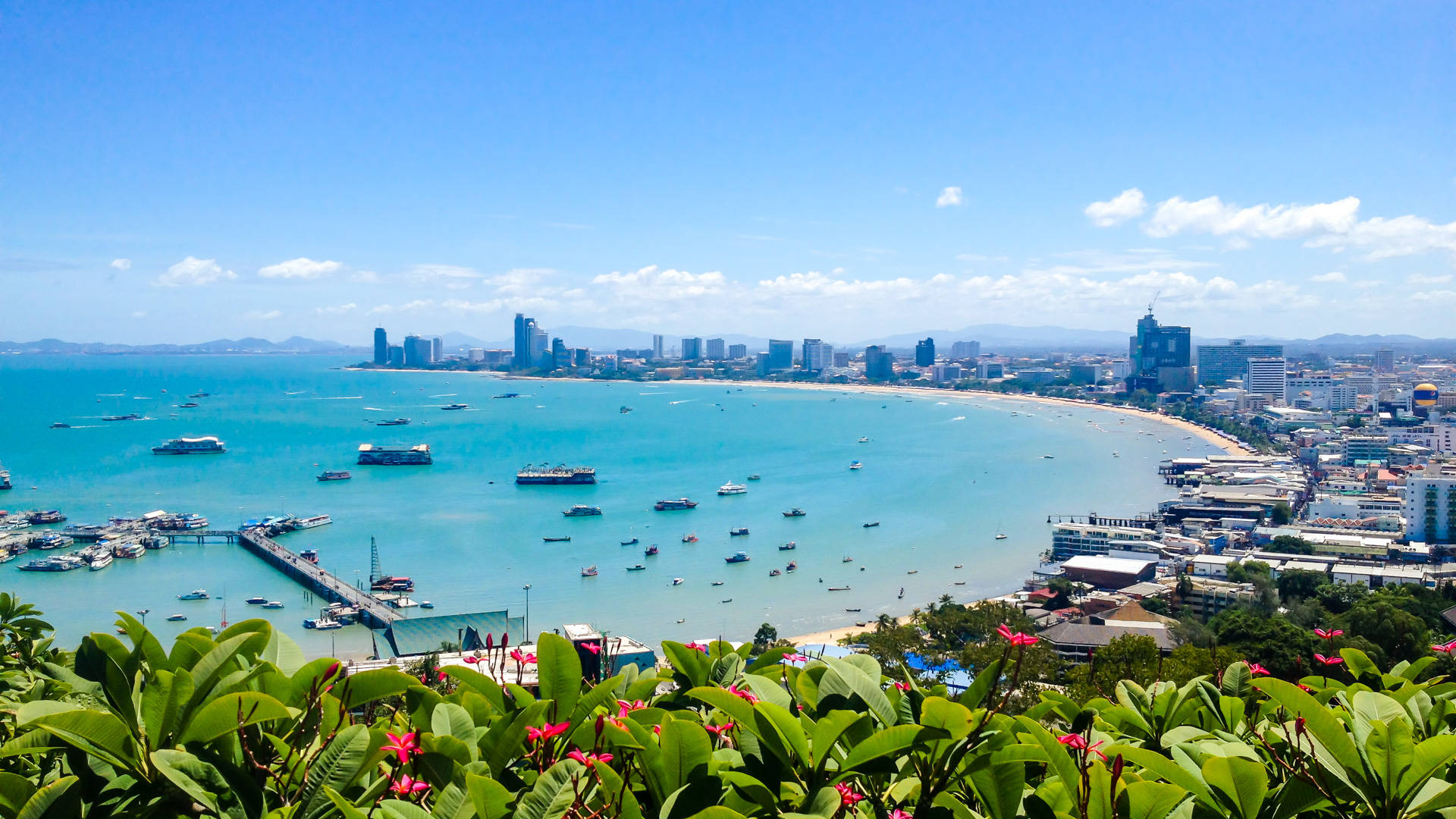 Pattaya, turquoise waters, boats, Full HD Desktop Wallpaper