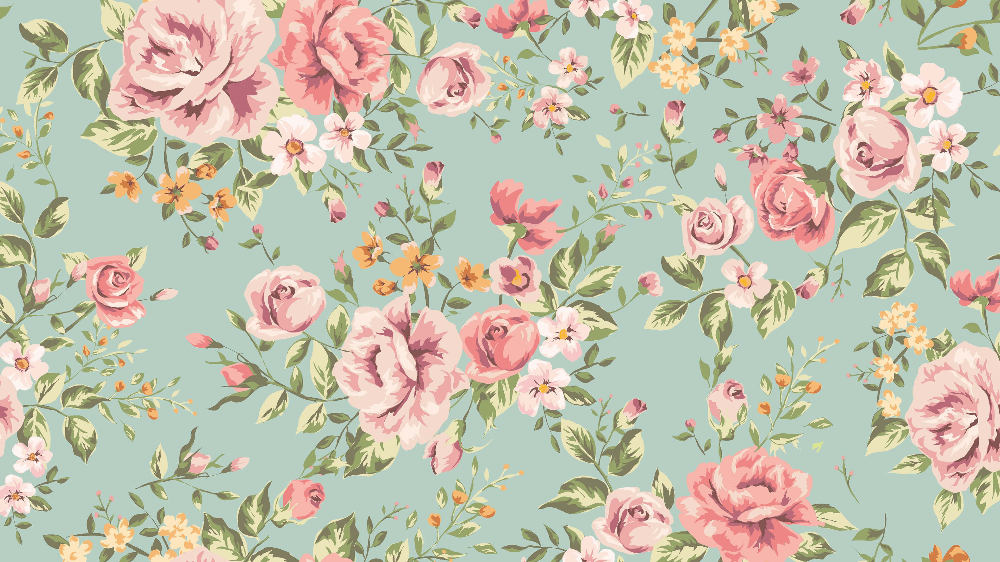 vintage roses, pink roses, yellow blooms, 4K Desktop Wallpaper