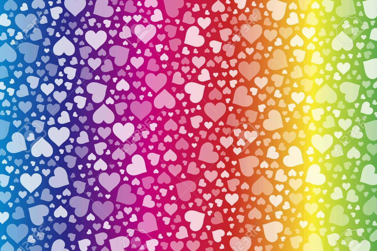 rainbow heart, rainbow gradient, white hearts, HD Desktop Wallpaper