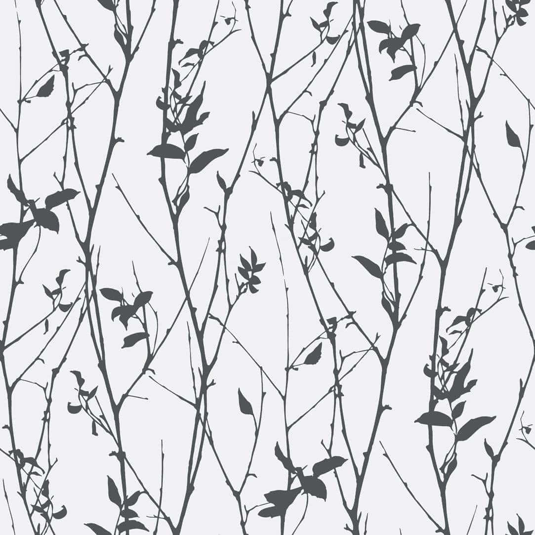 Twigs And Leaves Black And White Pattern, dark gray branches, sparse leaves, SD Desktop Wallpaper