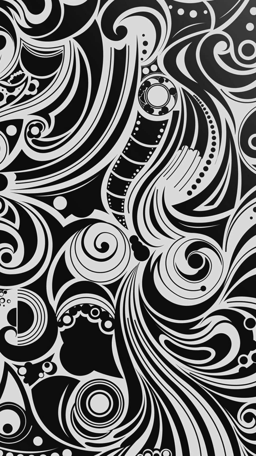 black and white pattern, abstract, swirling organic shapes, Full HD Phone Wallpaper