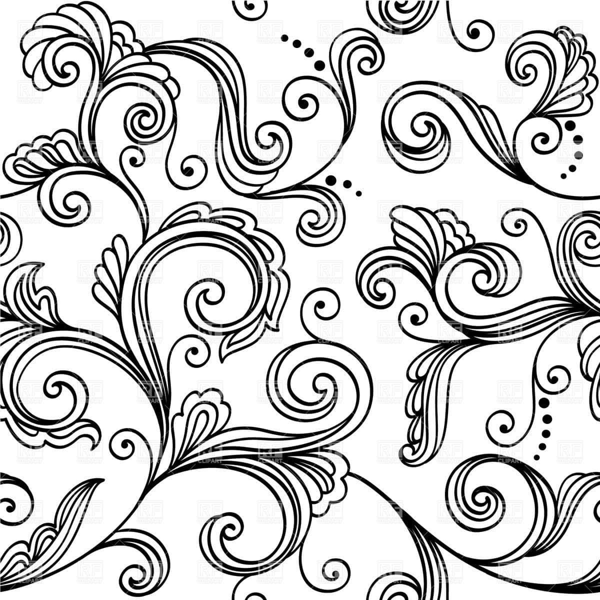 black and white pattern, floral swirls, ornamental swirls, SD Desktop Wallpaper