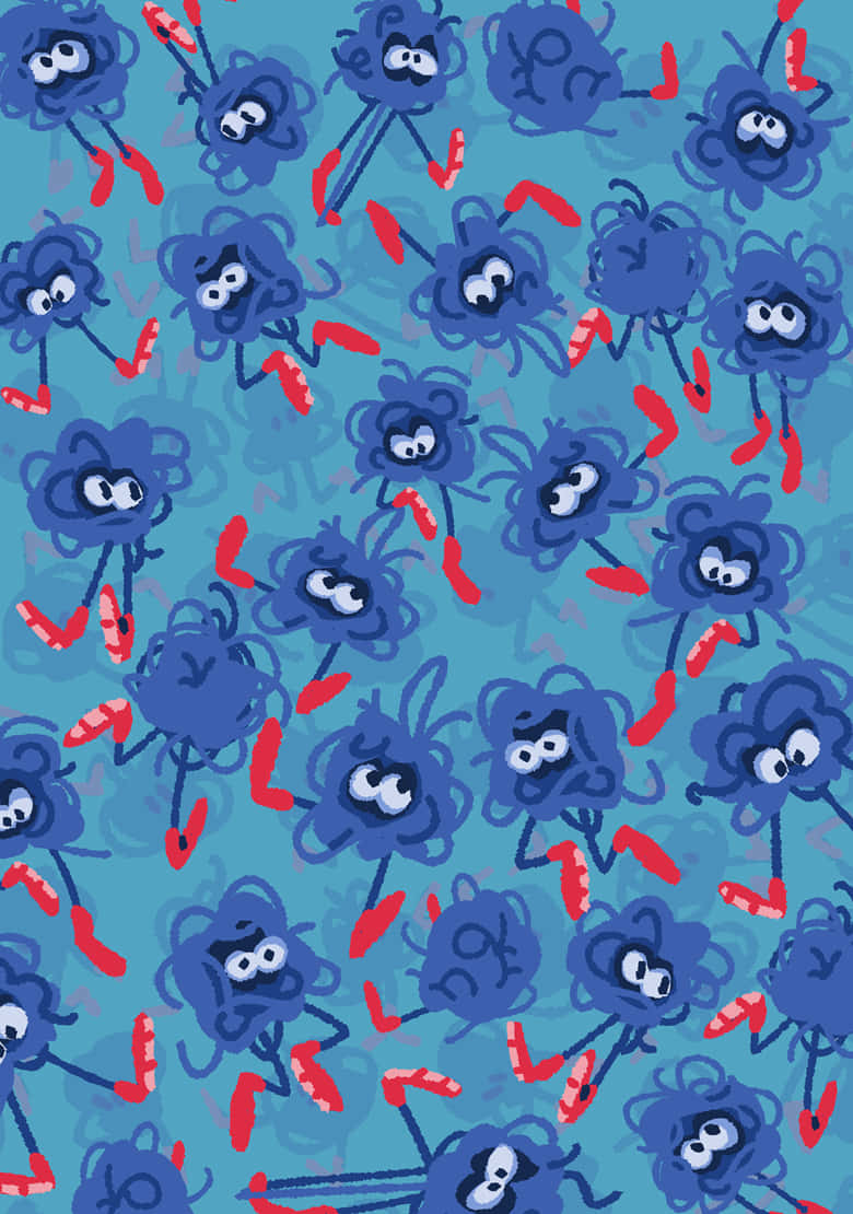 Funky Tangela Pattern, blue cartoon microbes, red legs, SD Phone Wallpaper