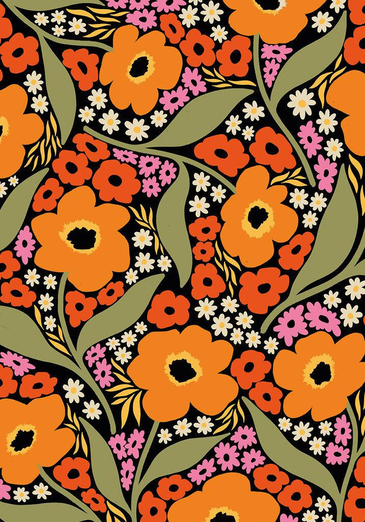 orange floral, orange pink, white flowers, SD Phone Wallpaper