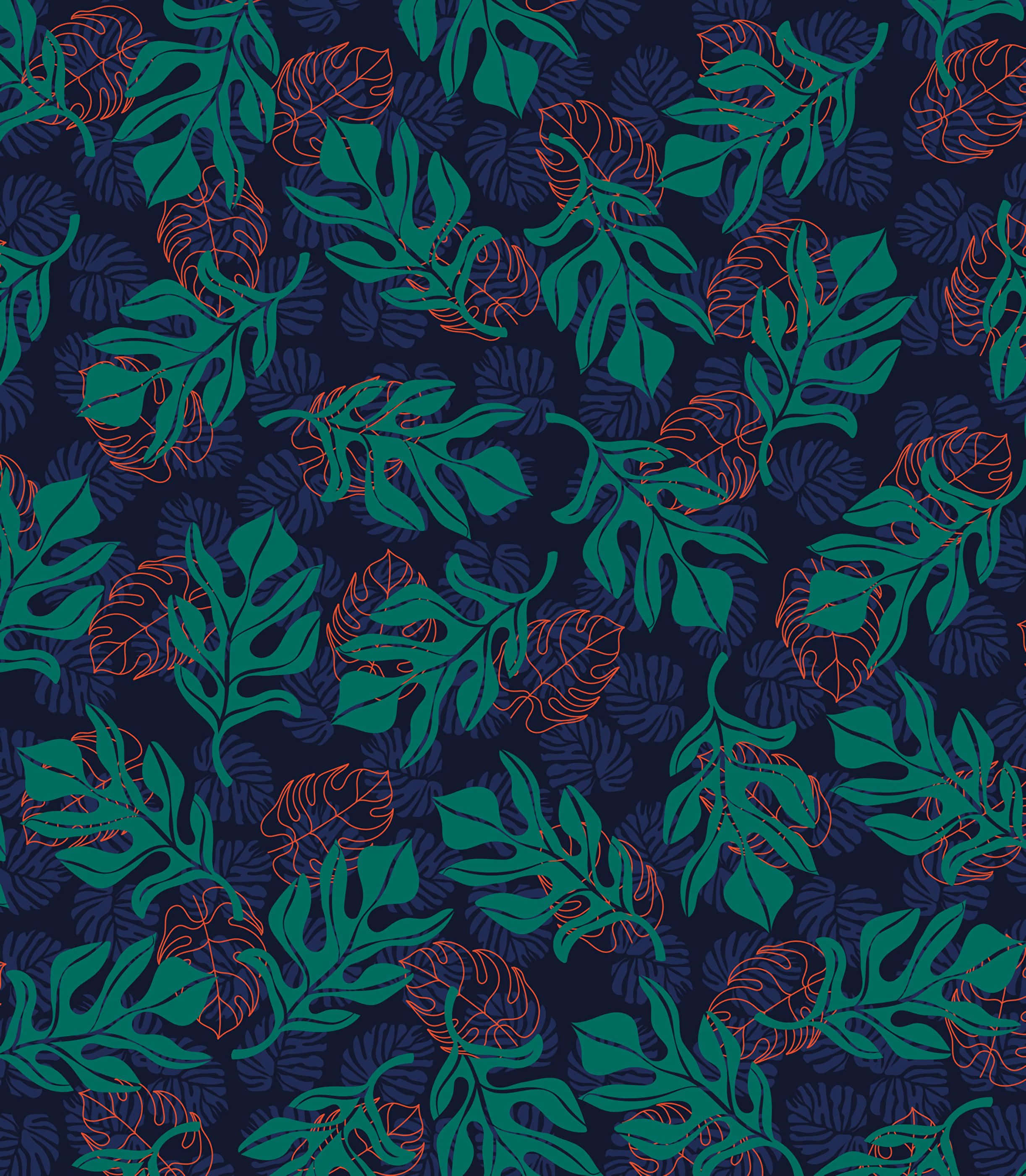 Pattern Phone, tropical monstera leaves, teal, 2K Phone Wallpaper