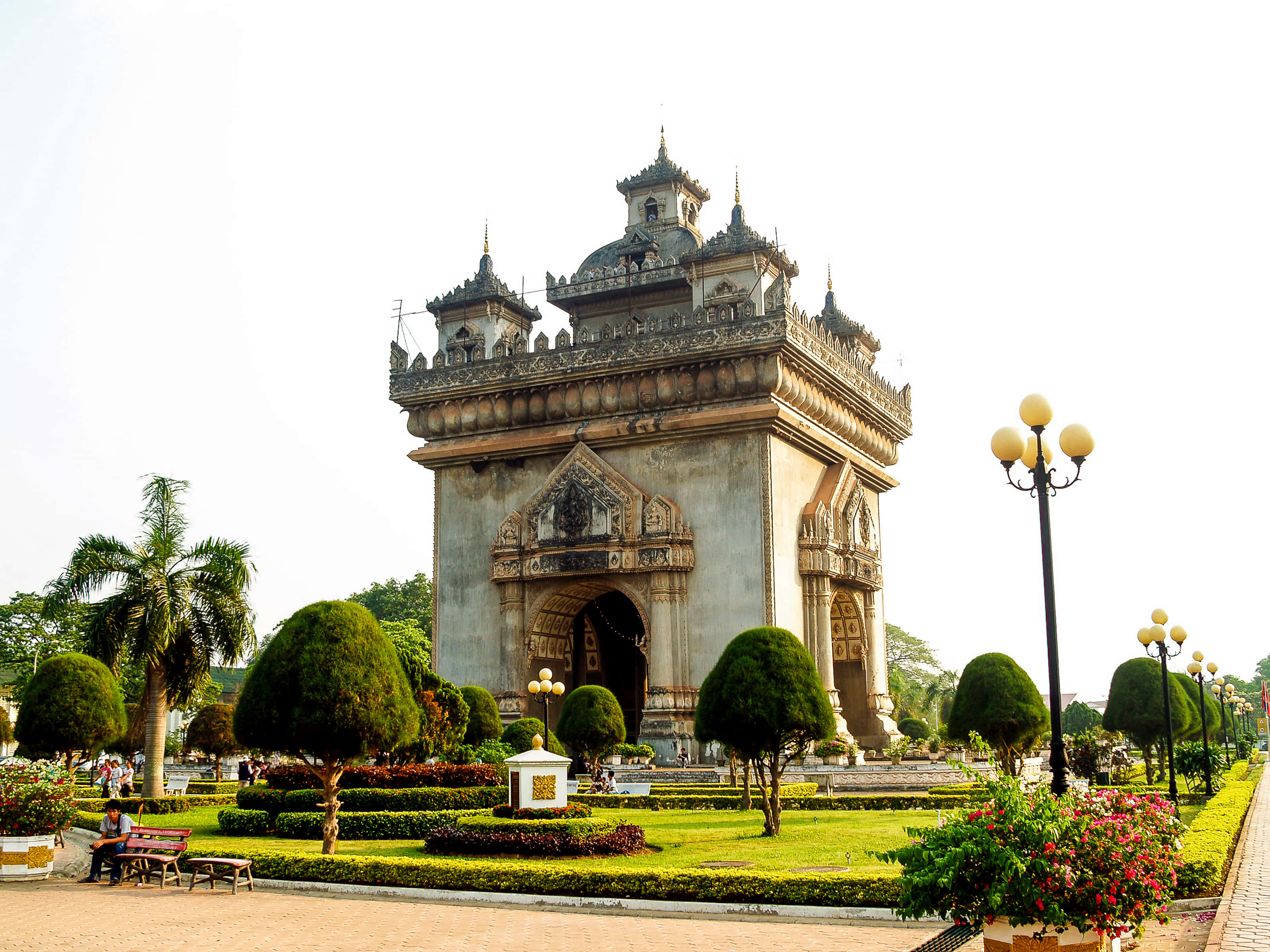 Patuxai, ornate stone archway, intricate carvings, 2K Desktop Wallpaper