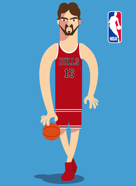 Pau Gasol, red Bulls jersey, cartoon basketball player, SD Phone Wallpaper