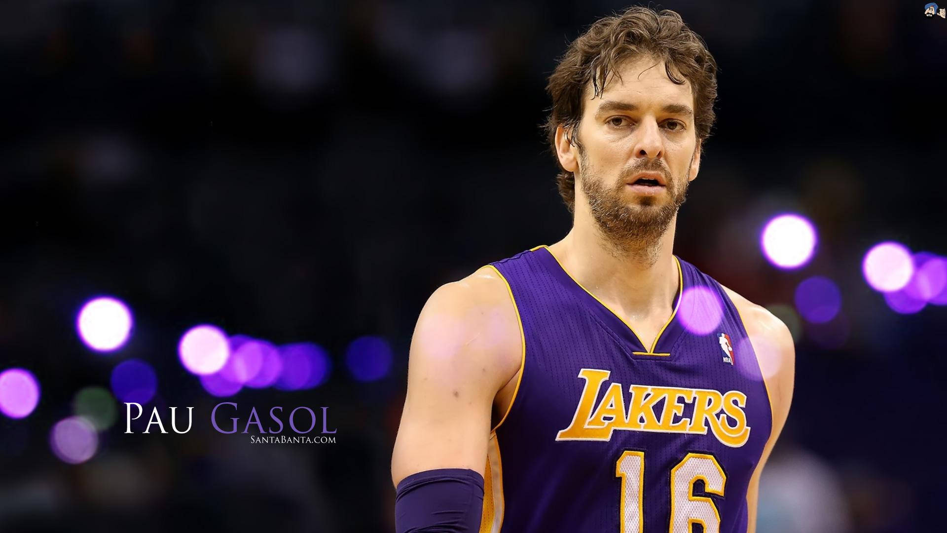 Pau Gasol, purple Lakers jersey, number 16, Full HD Desktop Wallpaper