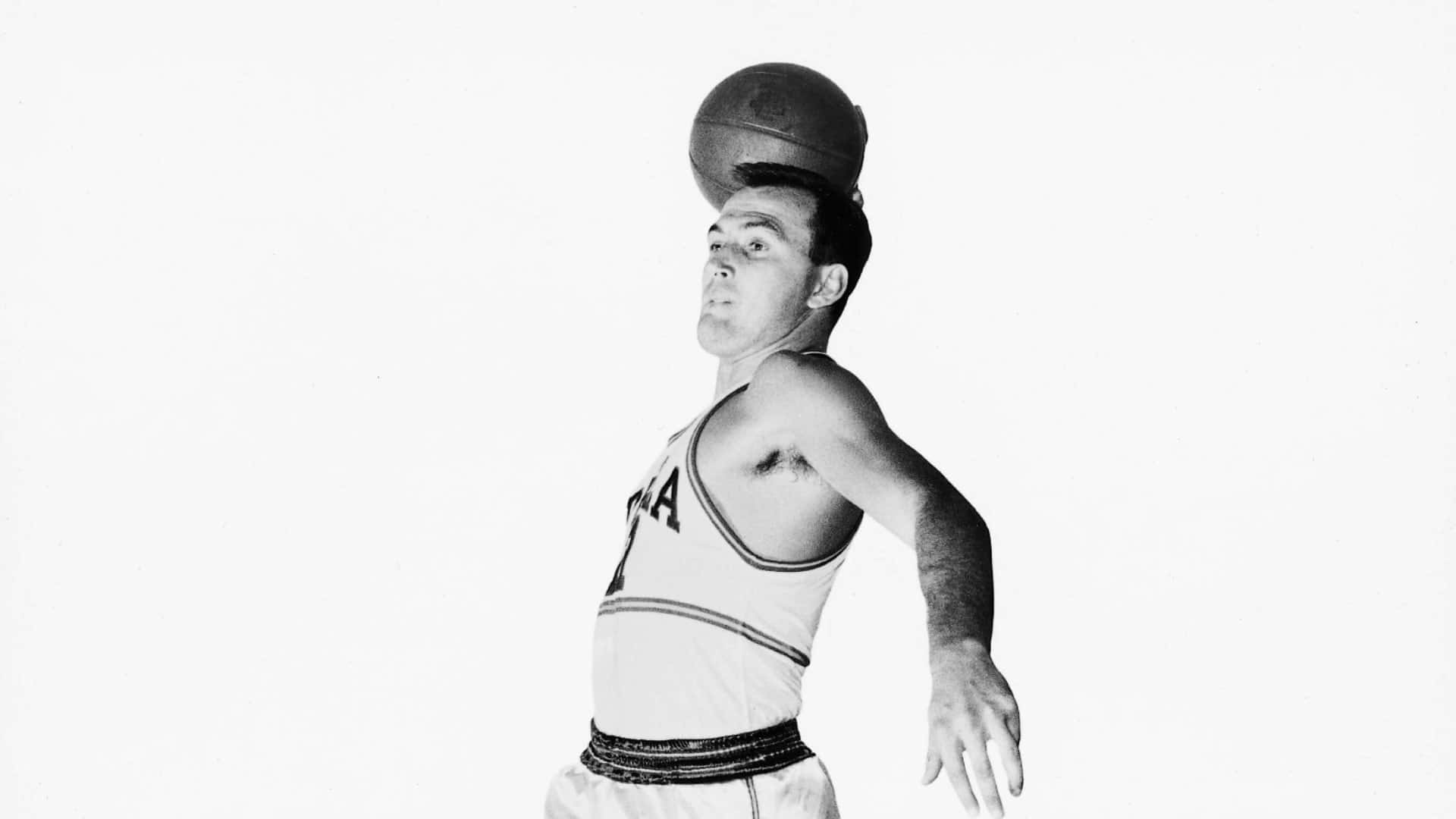 Paul Arizin, slam dunk, black and white portrait, Full HD Desktop Wallpaper