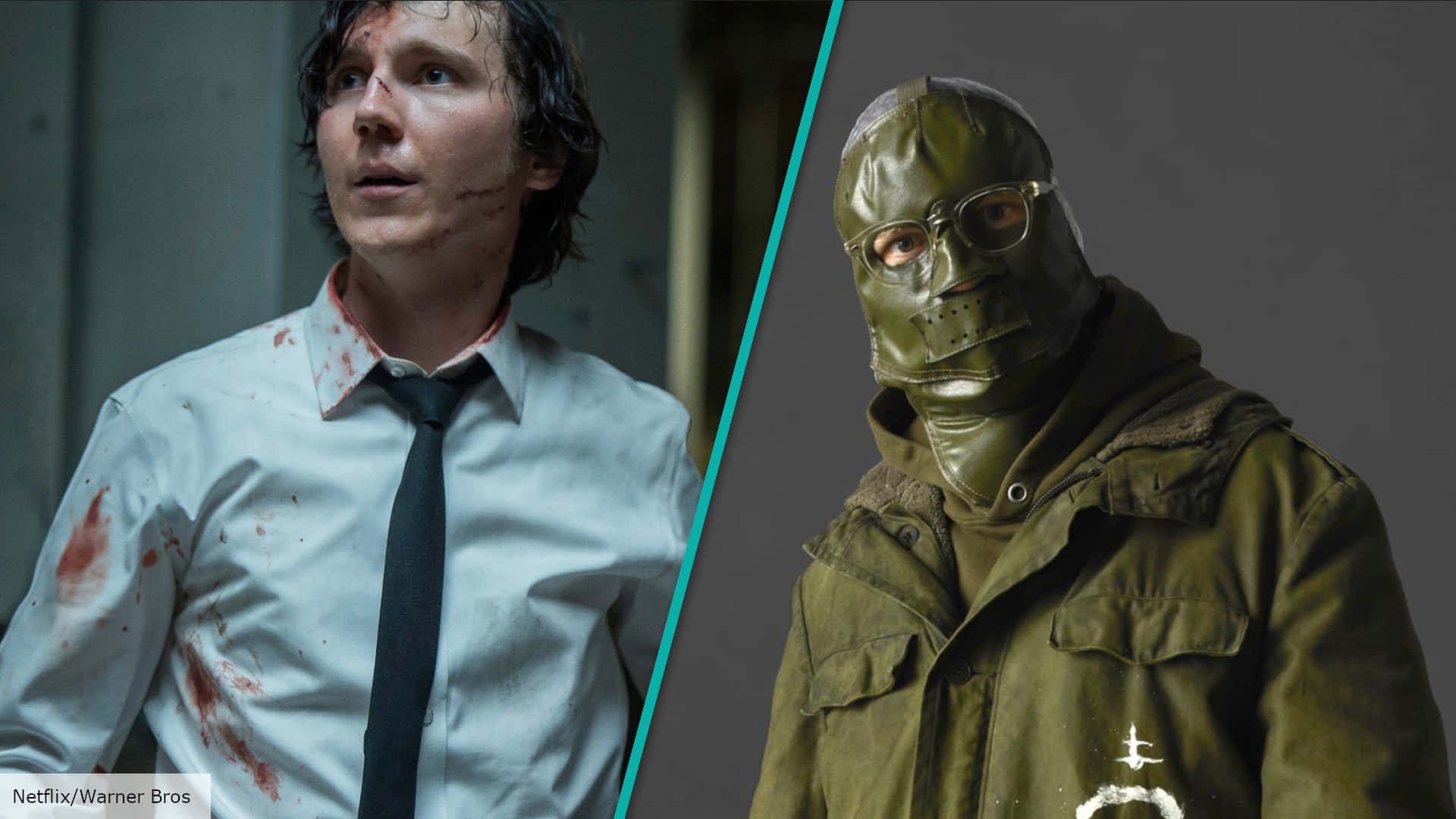 Paul Dano, green mask, man in a tie, Full HD Desktop Wallpaper