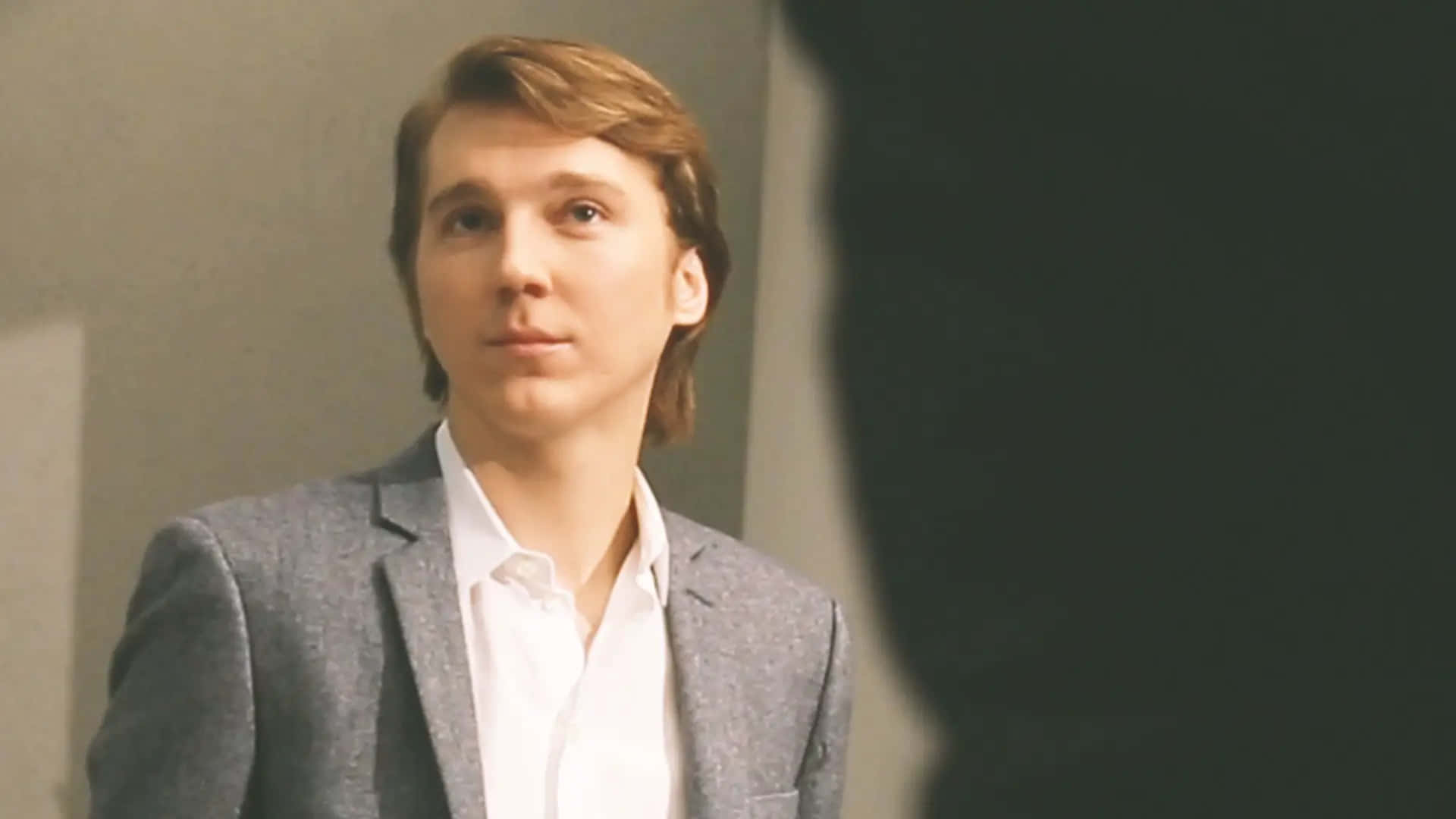 Paul Dano, gray suit, white shirt, Full HD Desktop Wallpaper