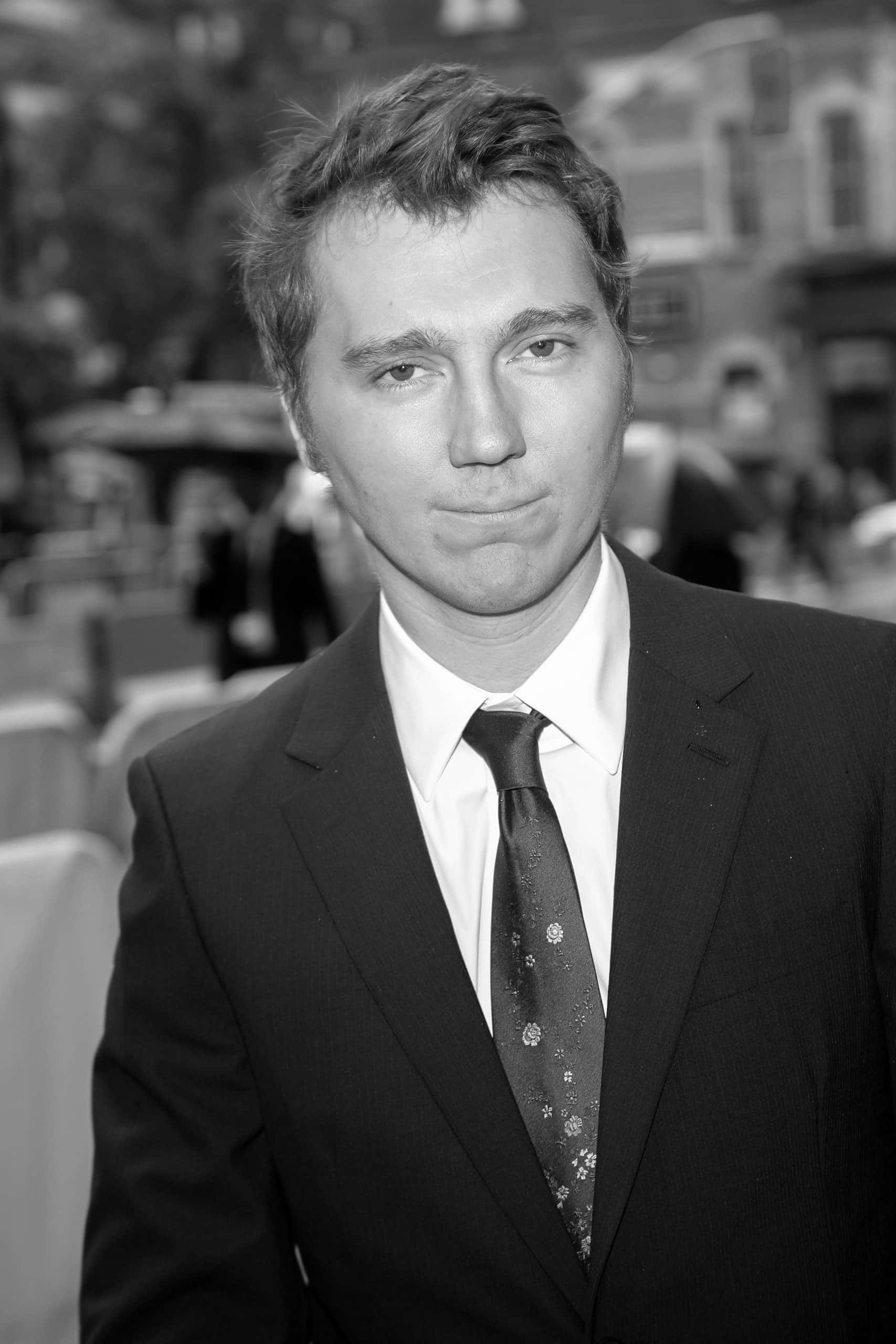 Paul Dano, black and white portrait, man in a suit, 2K Phone Wallpaper