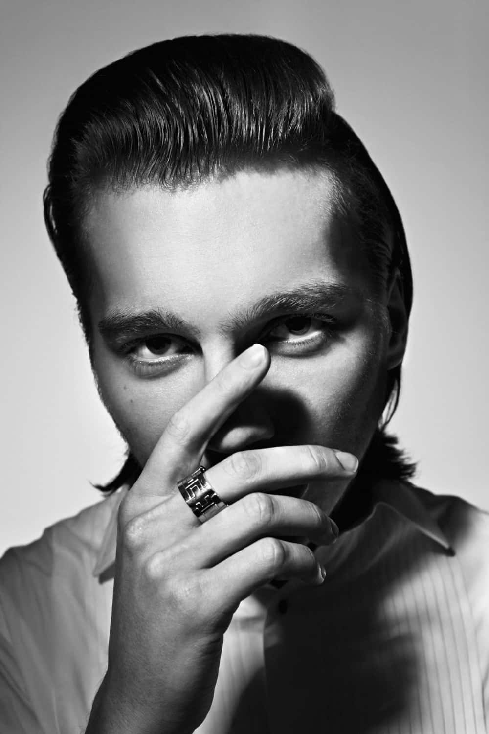 Paul Dano, black and white portrait, slicked-back hair, HD Phone Wallpaper