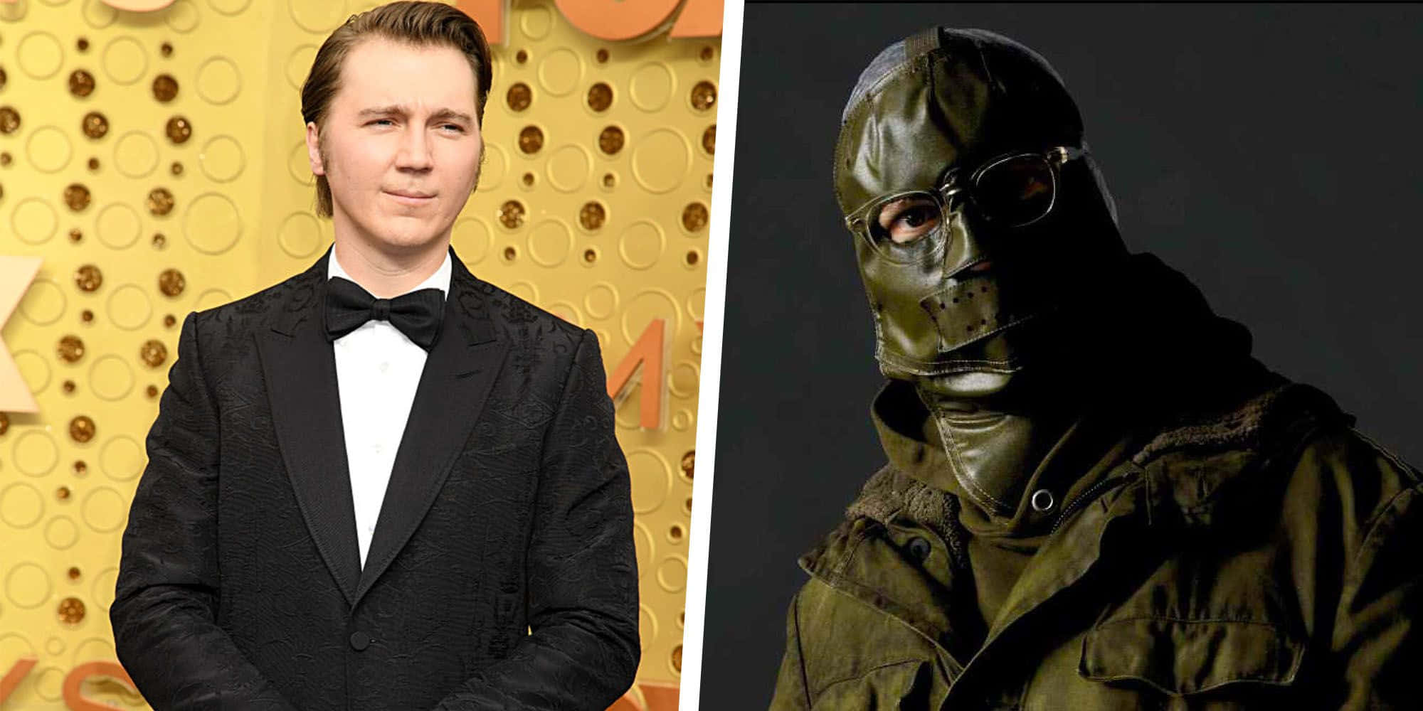 Paul Dano, black tuxedo, golden textured backdrop, Full HD Desktop Wallpaper