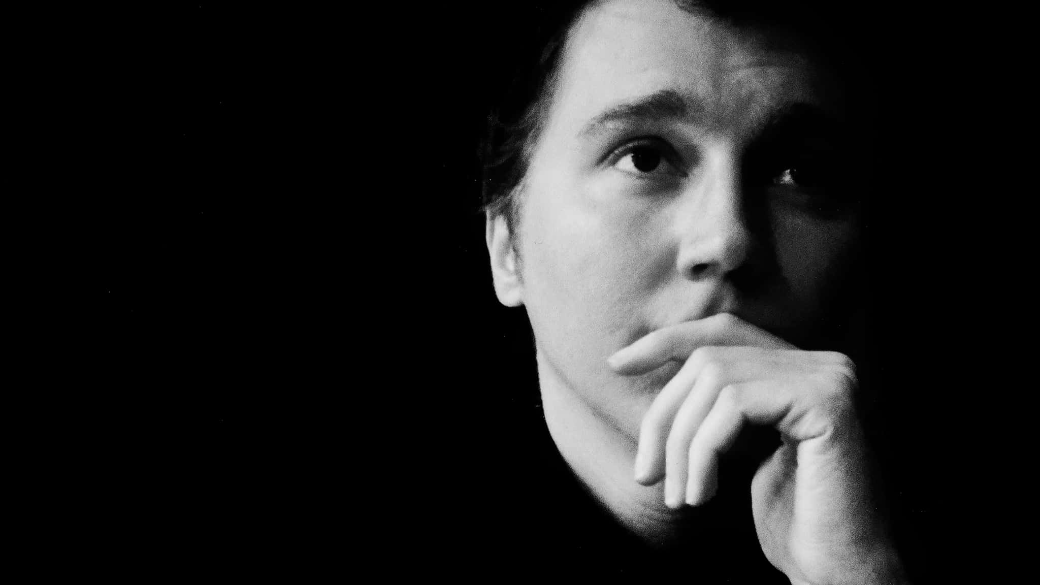 Paul Dano, black and white portrait, hand on chin, Full HD Desktop Wallpaper