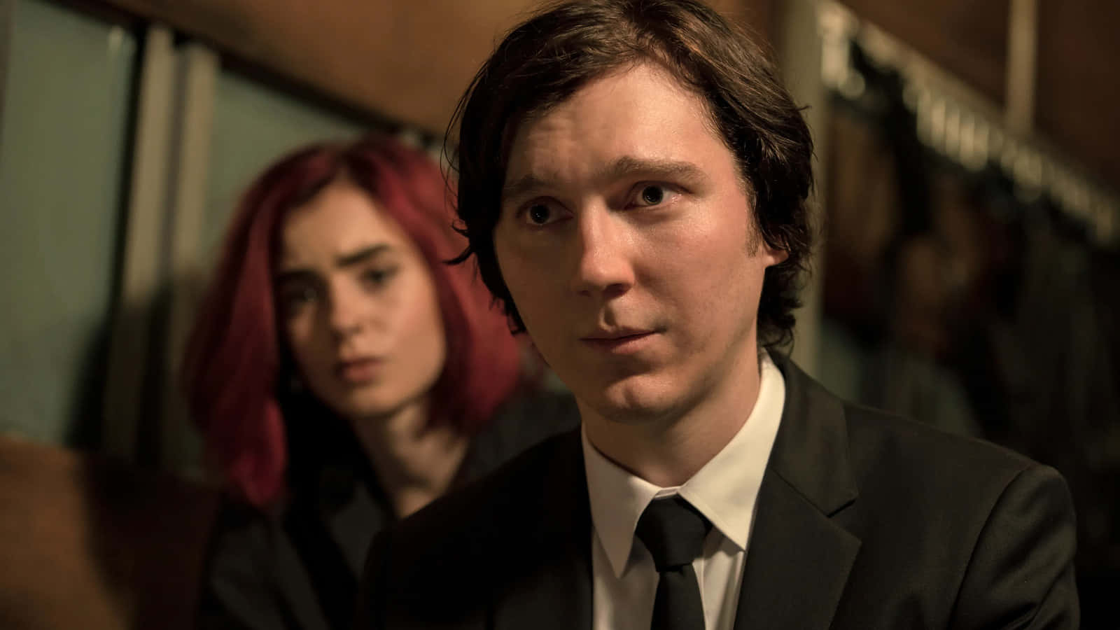 Paul Dano, black suit, red hair, HD Desktop Wallpaper
