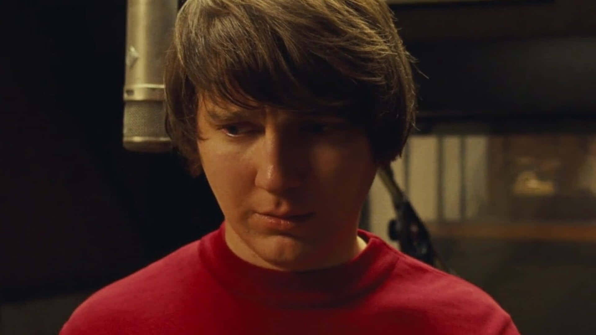 Paul Dano, red shirt, microphone, Full HD Desktop Wallpaper