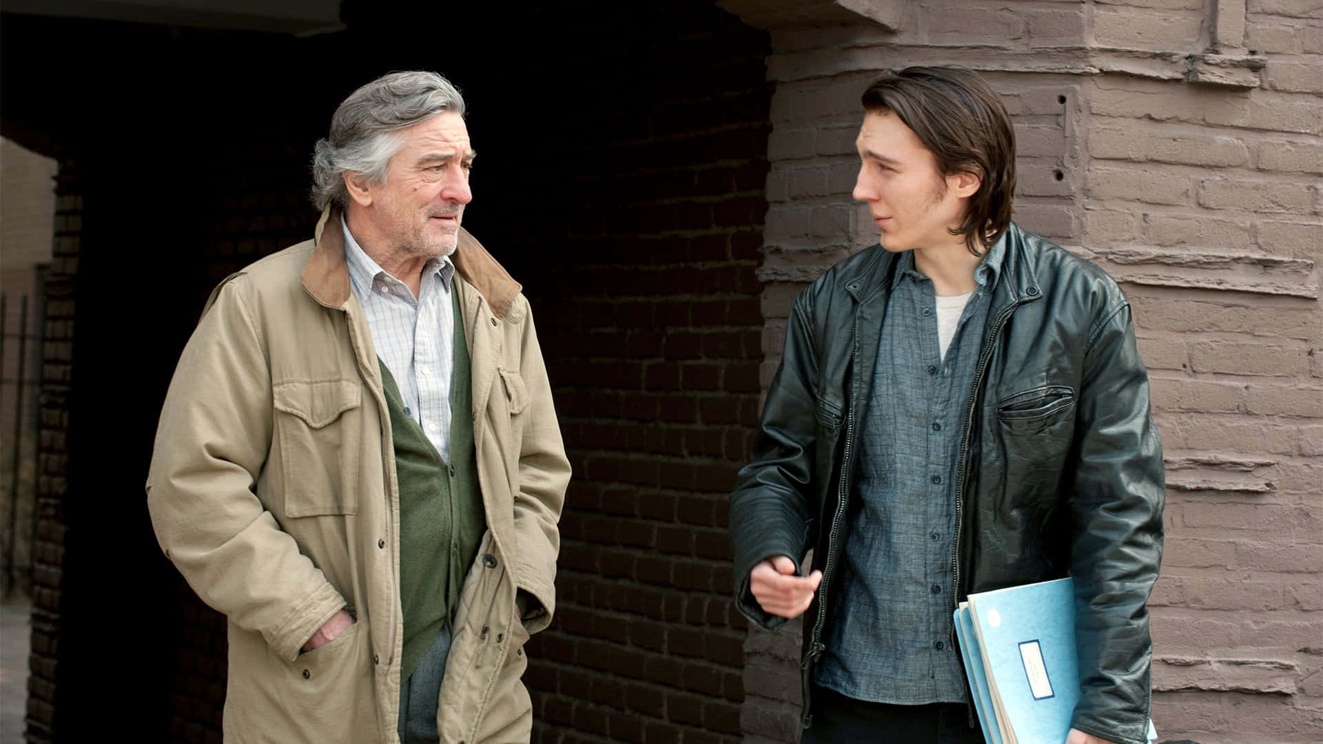 Paul Dano, tan coat, leather jacket, Full HD Desktop Wallpaper