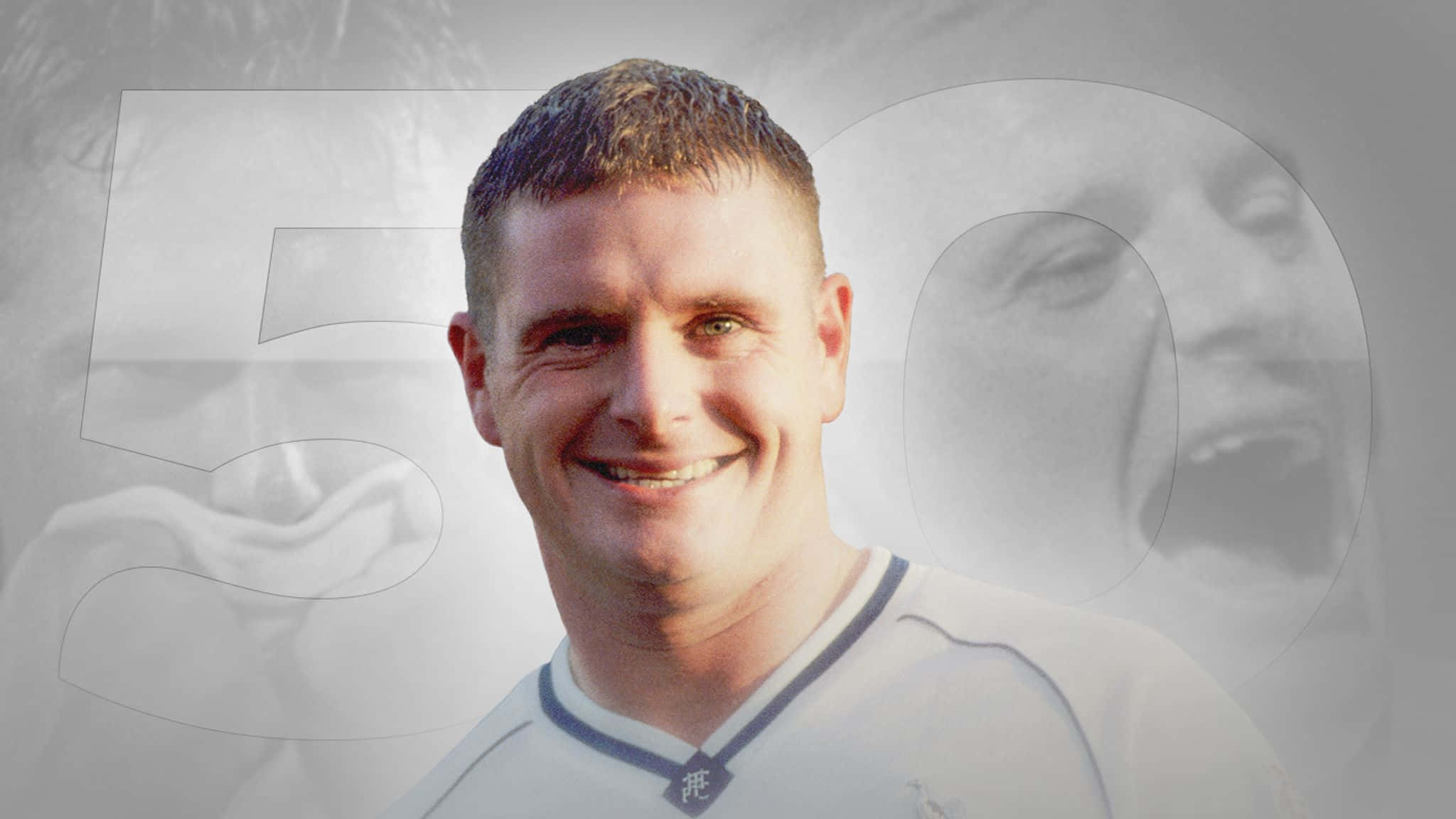 Paul Gascoigne, white sports jersey, translucent number 50, Full HD Desktop Wallpaper