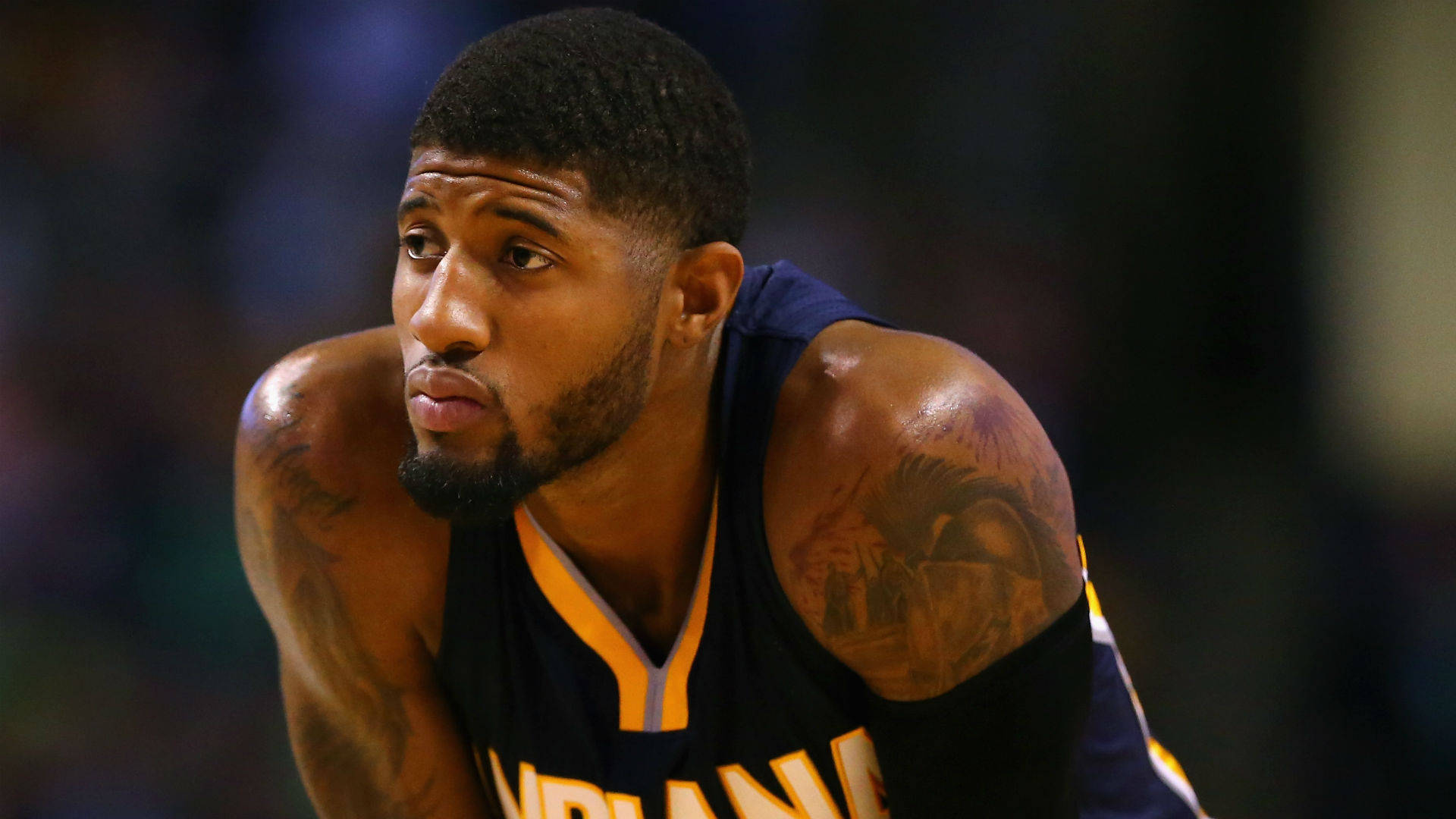 Paul George, blue and gold jersey, tattoos, Full HD Desktop Wallpaper