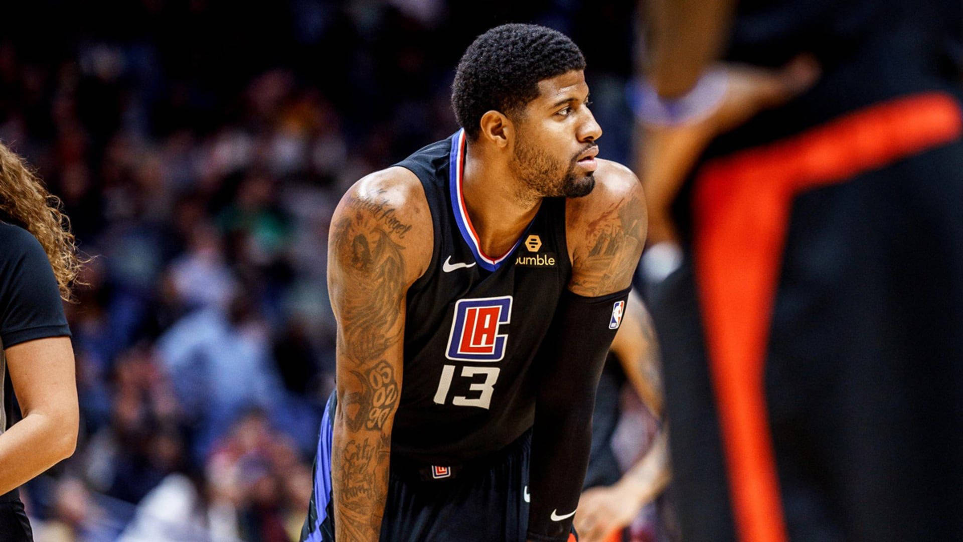 Paul George, black LA Clippers jersey, number 13, Full HD Desktop Wallpaper