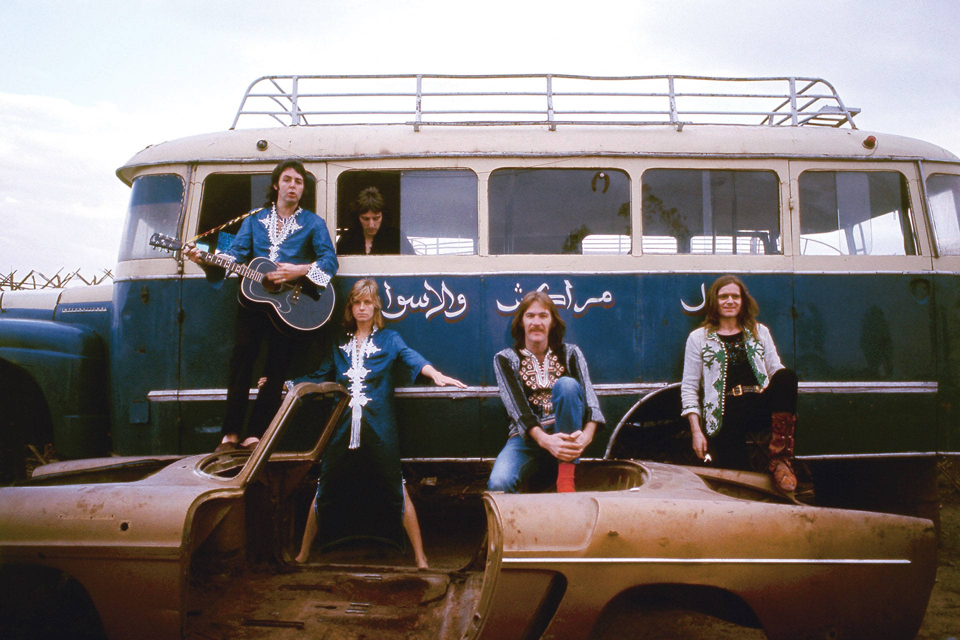 Paul McCartney And Wings, 1970s bohemian attire, vintage bus, Full HD Desktop Wallpaper
