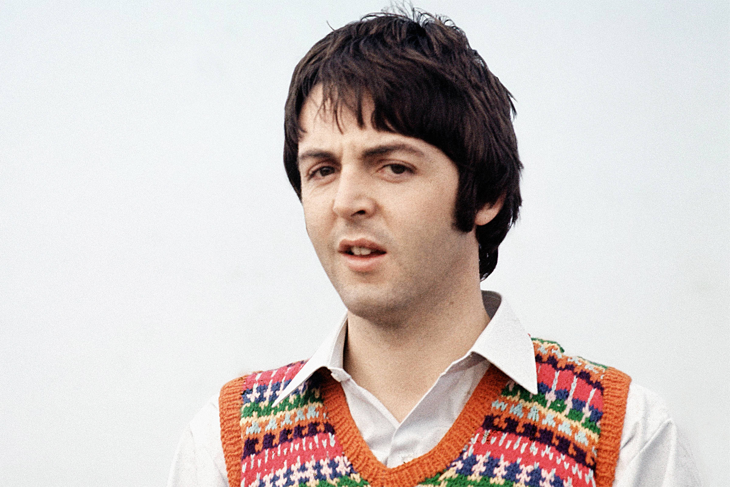 Paul McCartney, orange vest, dark hair, Full HD Desktop Wallpaper