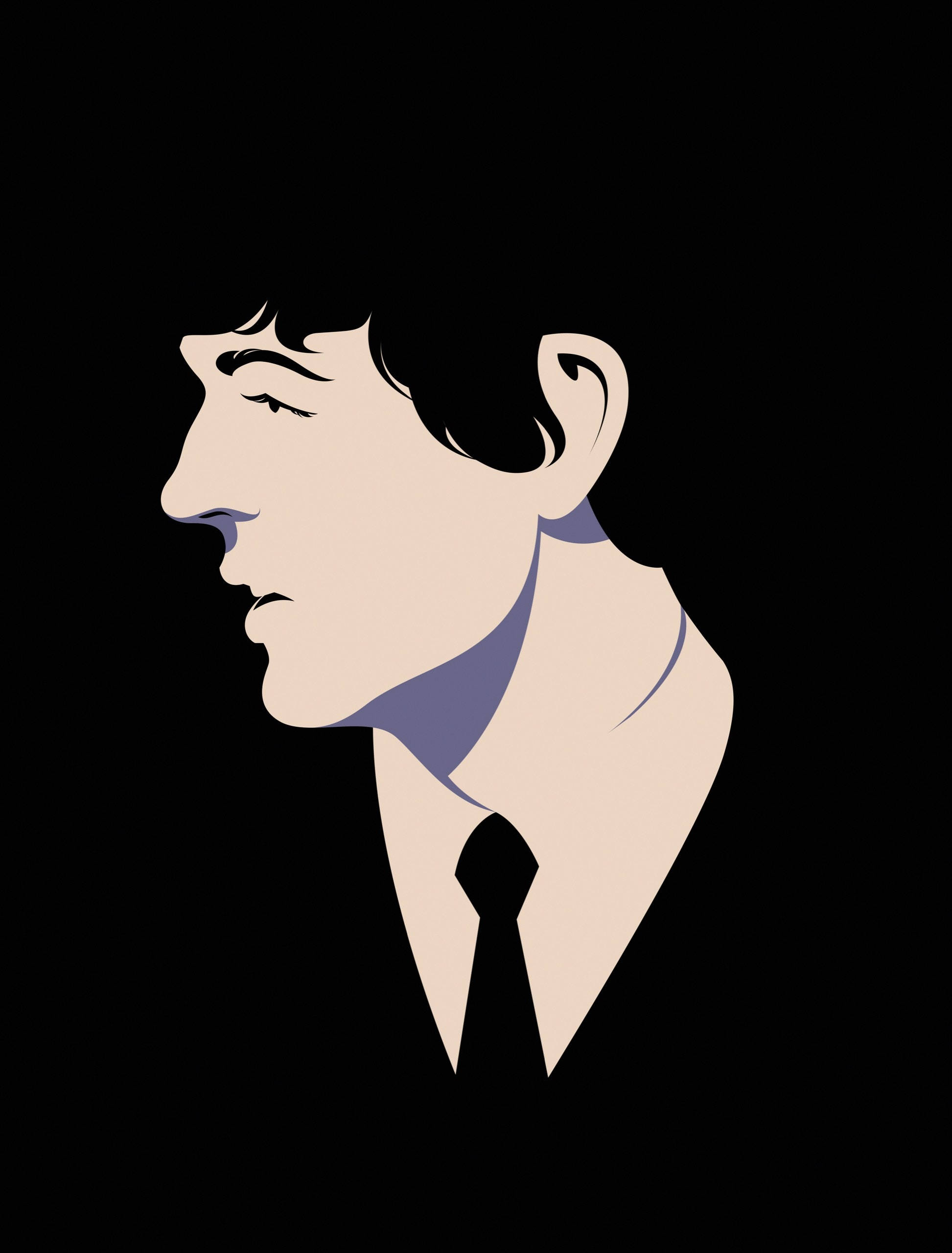 Paul McCartney, black background, minimalist illustration, 2K Phone Wallpaper