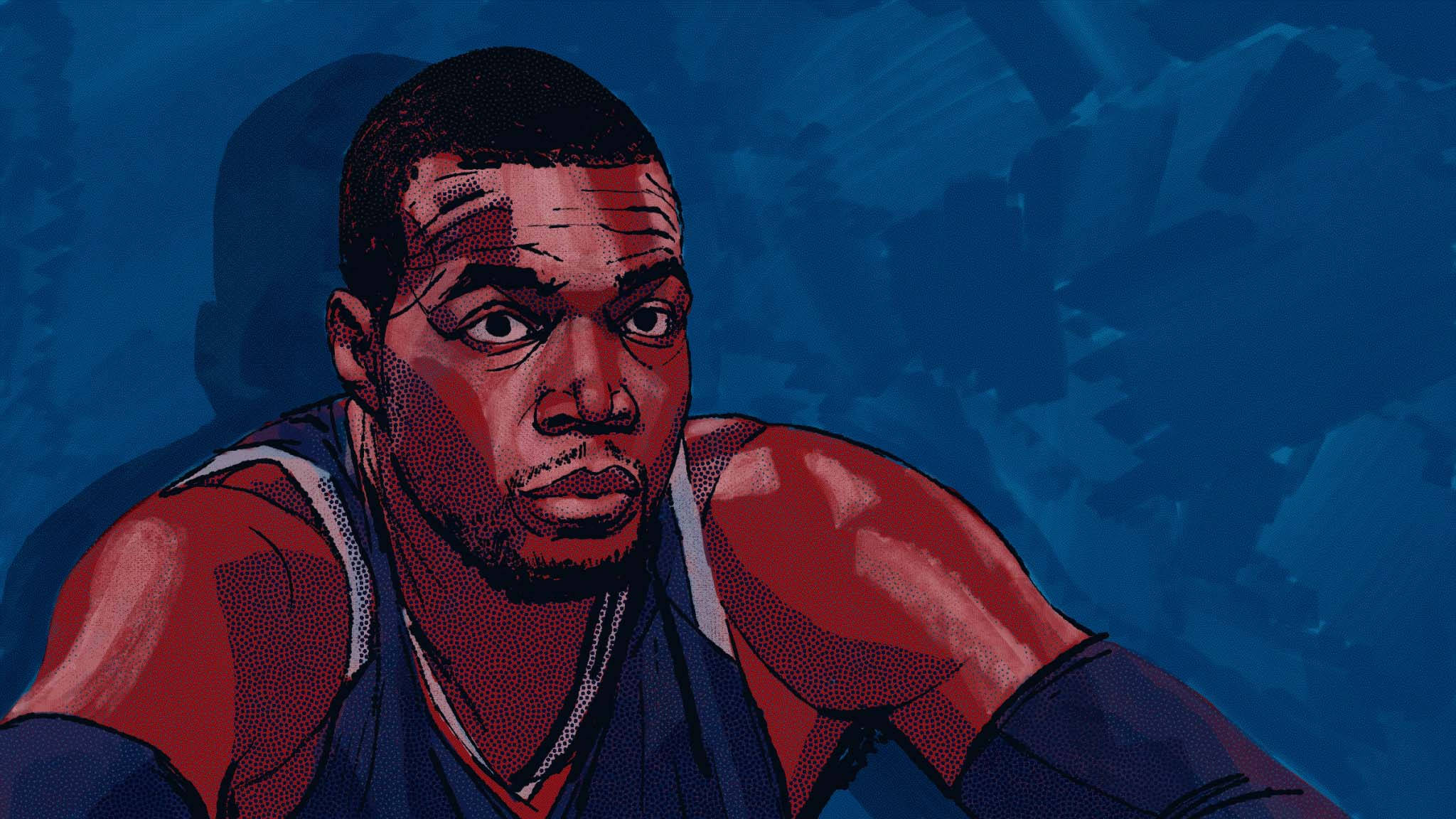 Paul Millsap, red and blue jersey, deep blue abstract background, Full HD Desktop Wallpaper