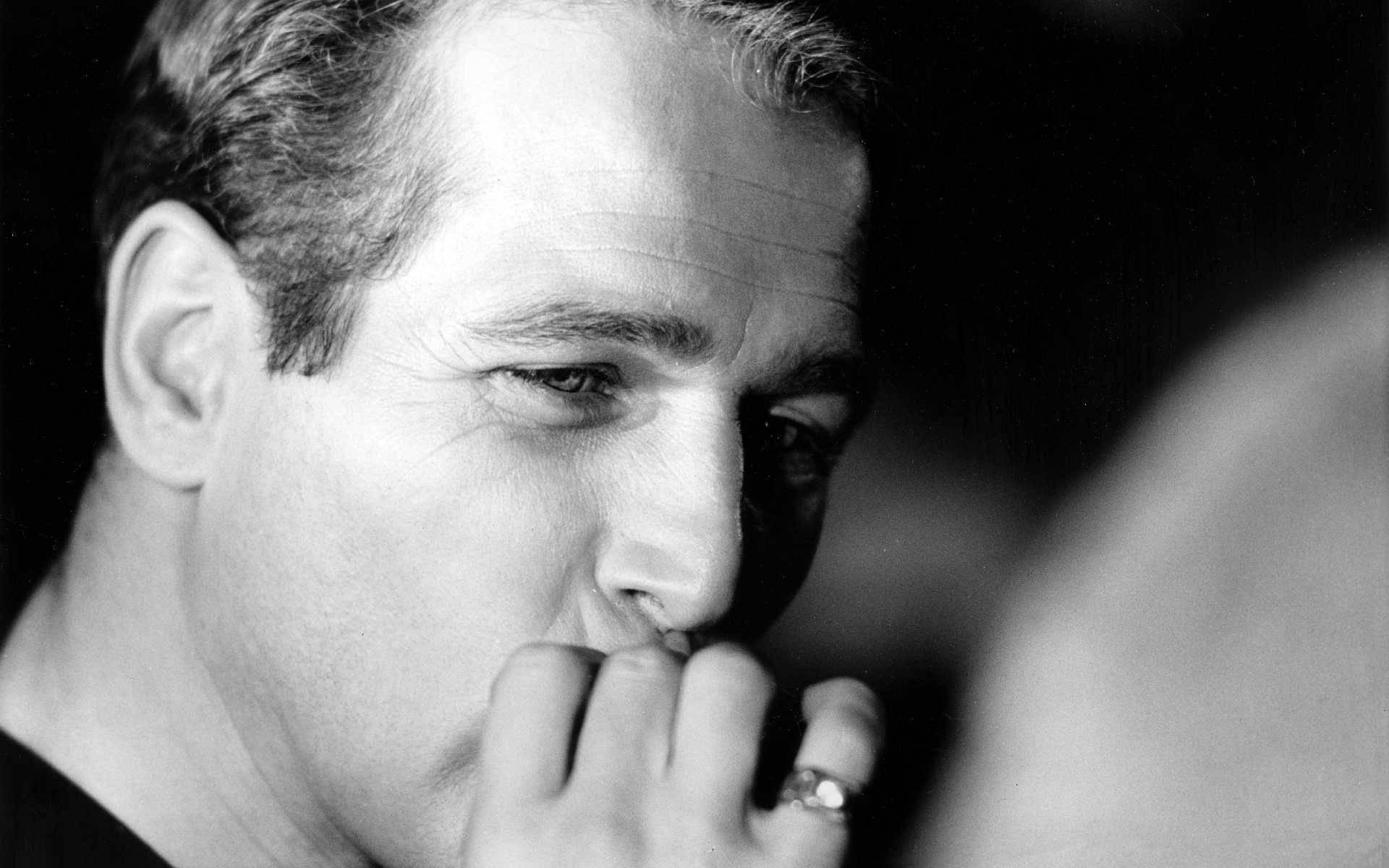 Paul Newman, black and white, close-up, Full HD Desktop Wallpaper