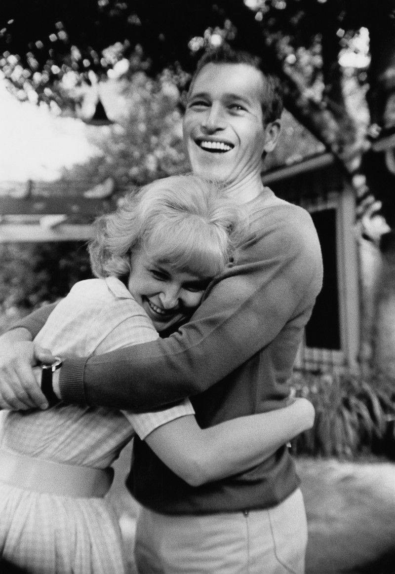 Paul Newman, wife, black and white, SD Phone Wallpaper
