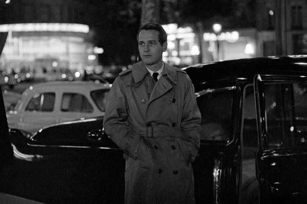 Paul Newman, trench coat, vintage car, SD Desktop Wallpaper