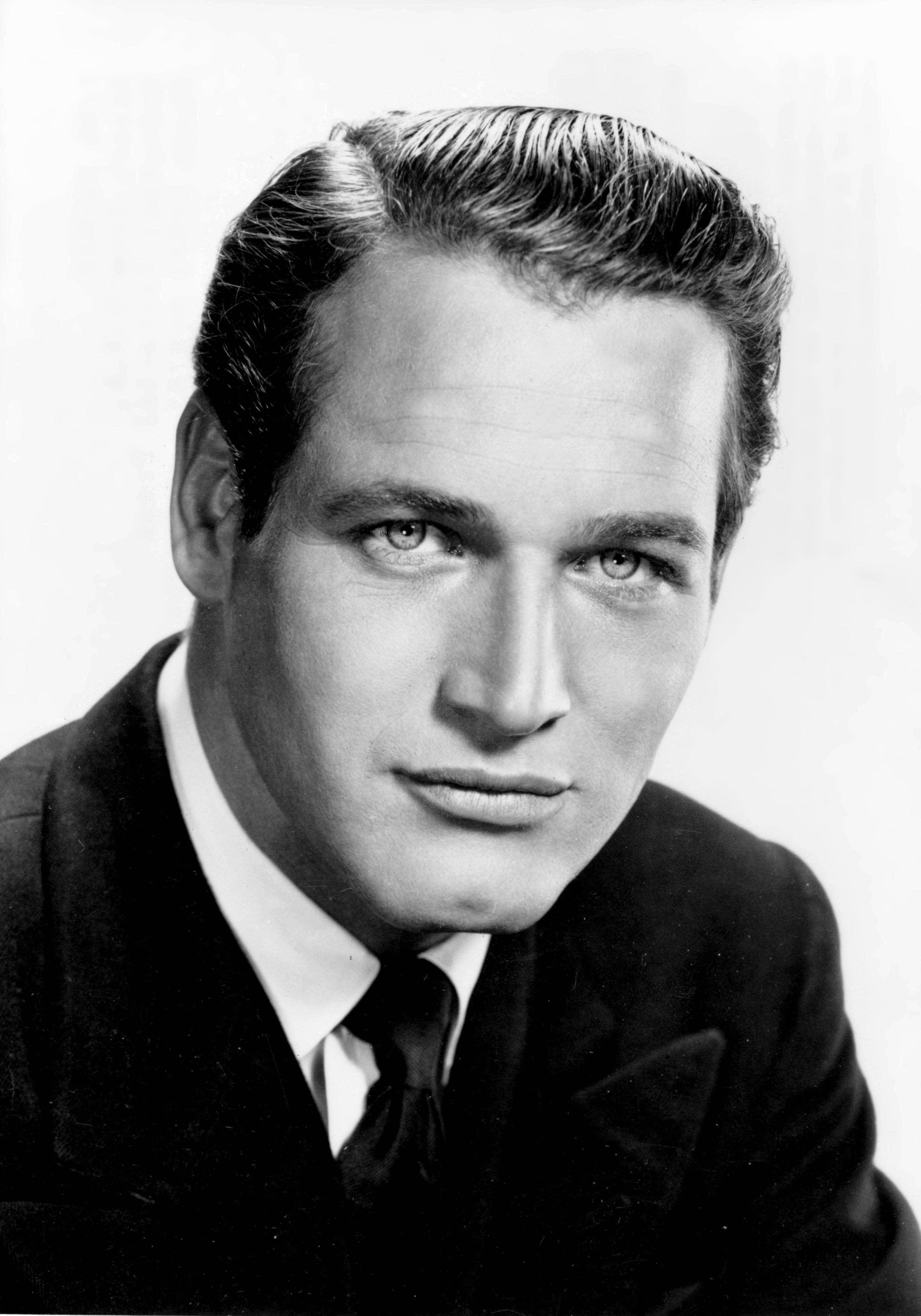 Paul Newman, black and white portrait, suit, 4K Phone Wallpaper