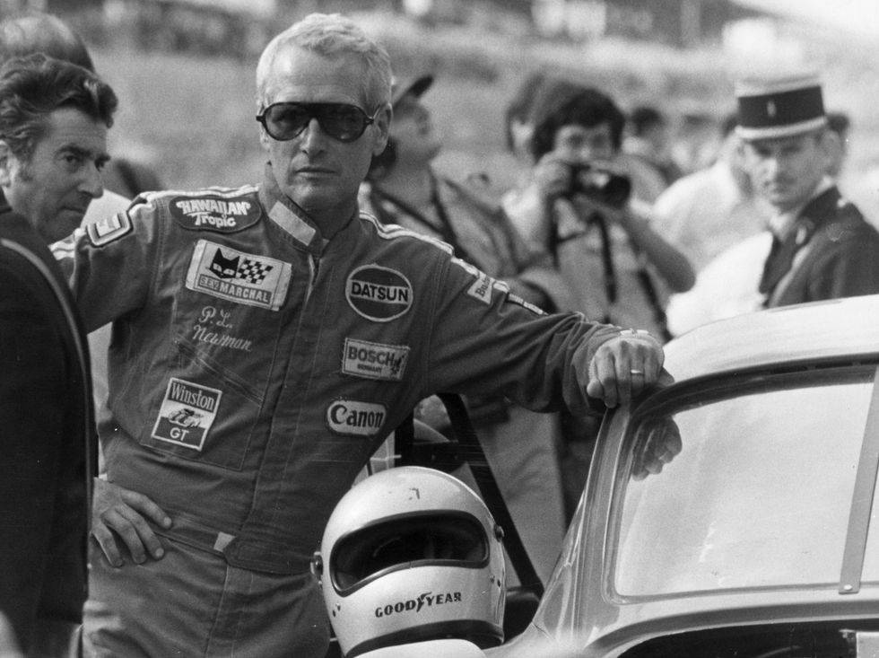 Paul Newman, race car driver, black and white photo, SD Desktop Wallpaper