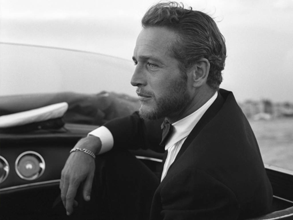 Paul Newman, black and white portrait, suit, SD Desktop Wallpaper