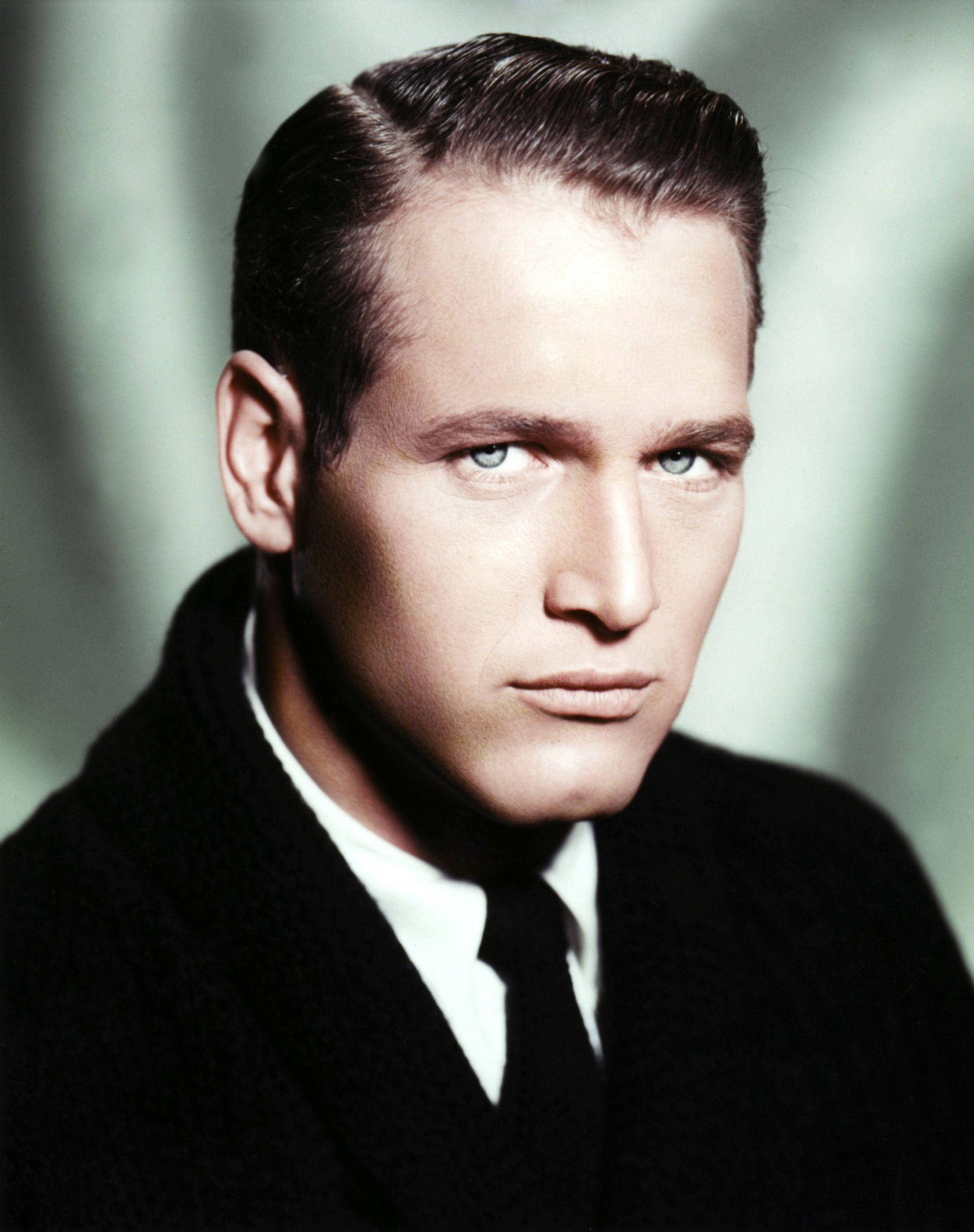 Paul Newman, intense blue eyes, slicked-back hair, 2K Phone Wallpaper