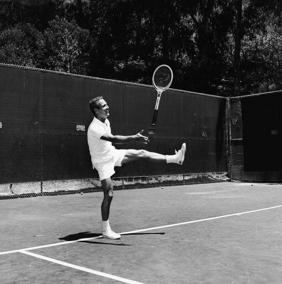 Paul Newman, tennis, black and white photo, SD Phone Wallpaper