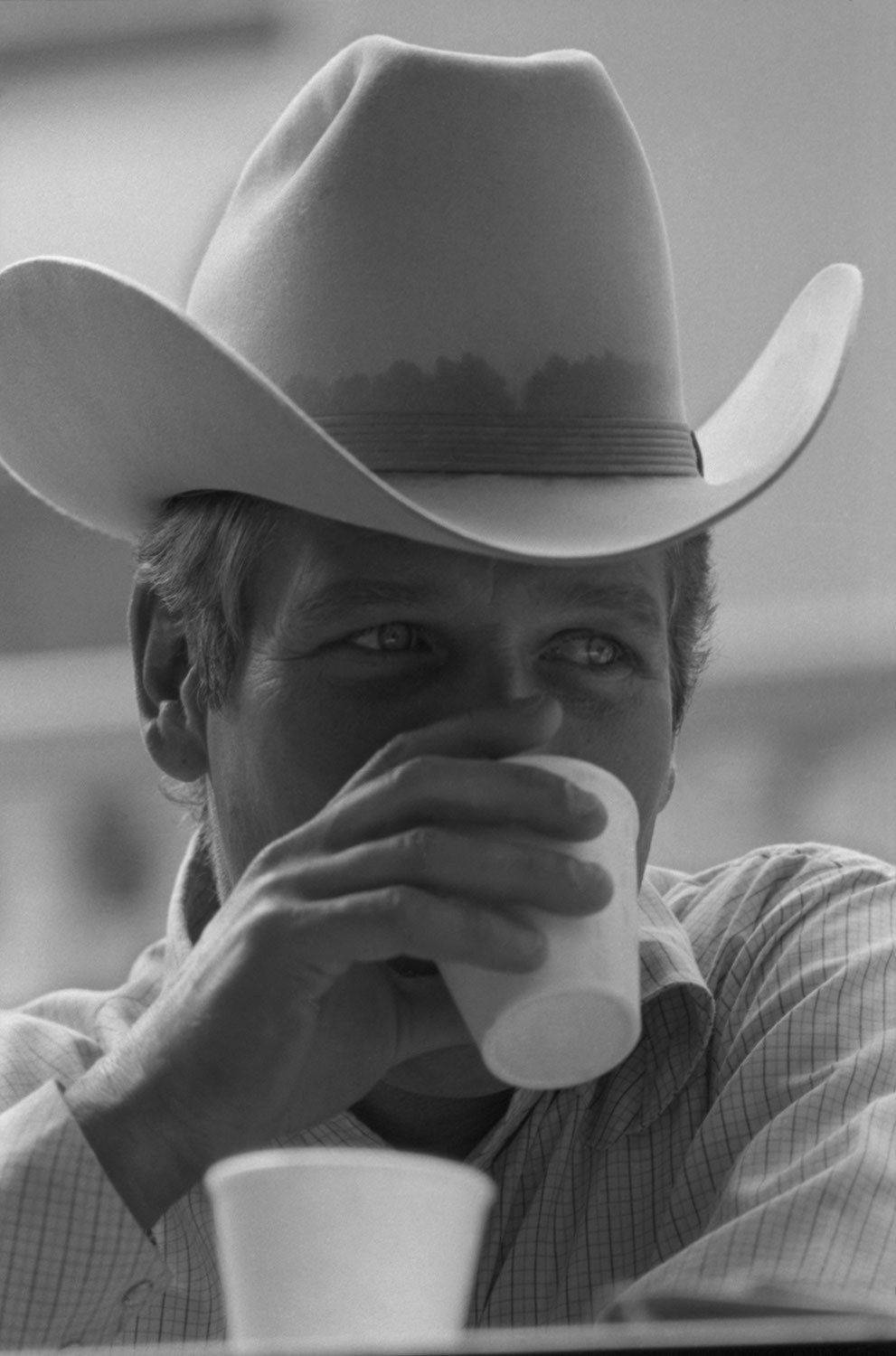 Paul Newman, cowboy hat, black and white portrait, HD Phone Wallpaper