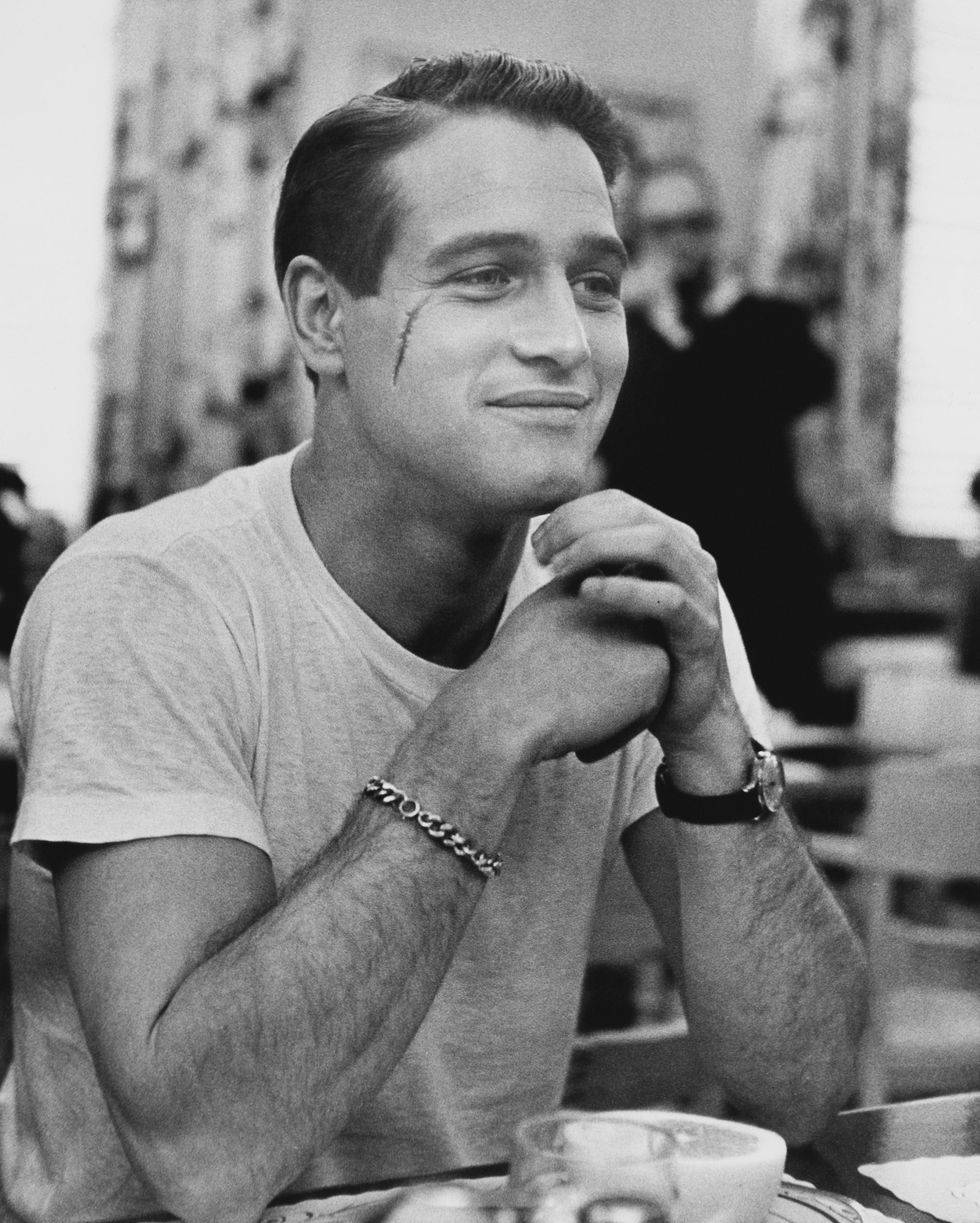 Paul Newman, black and white portrait, tear streak, SD Phone Wallpaper