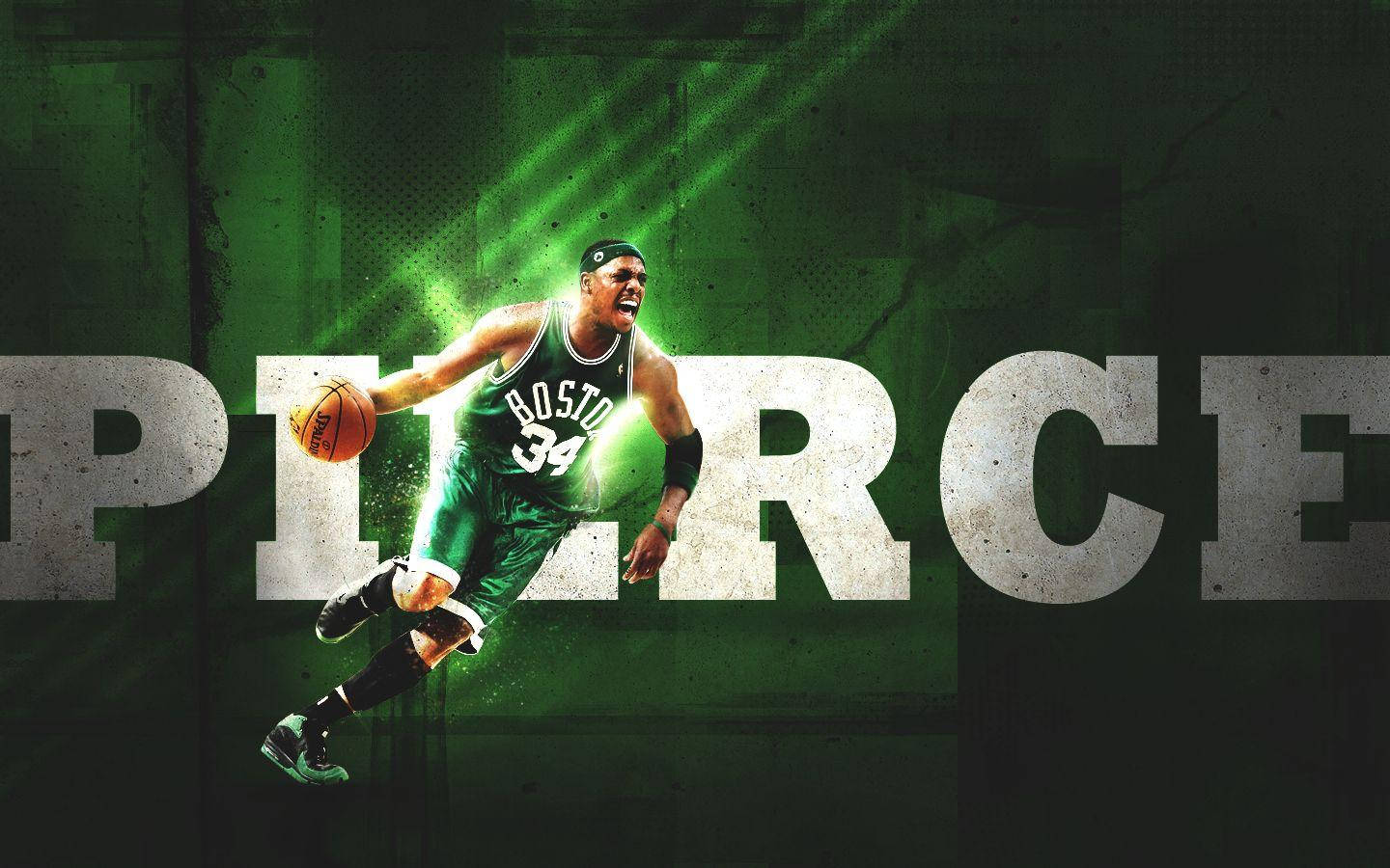 Paul Pierce, green Boston jersey, glowing green background, HD Desktop Wallpaper