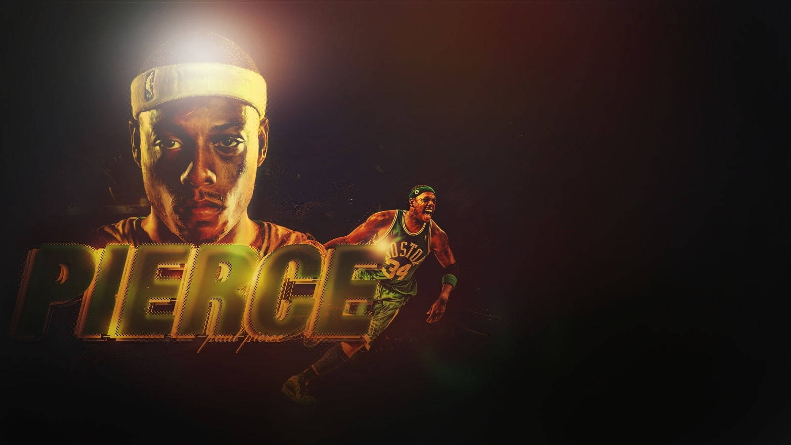 Paul Pierce, glowing gold letters, dark background, HD Desktop Wallpaper